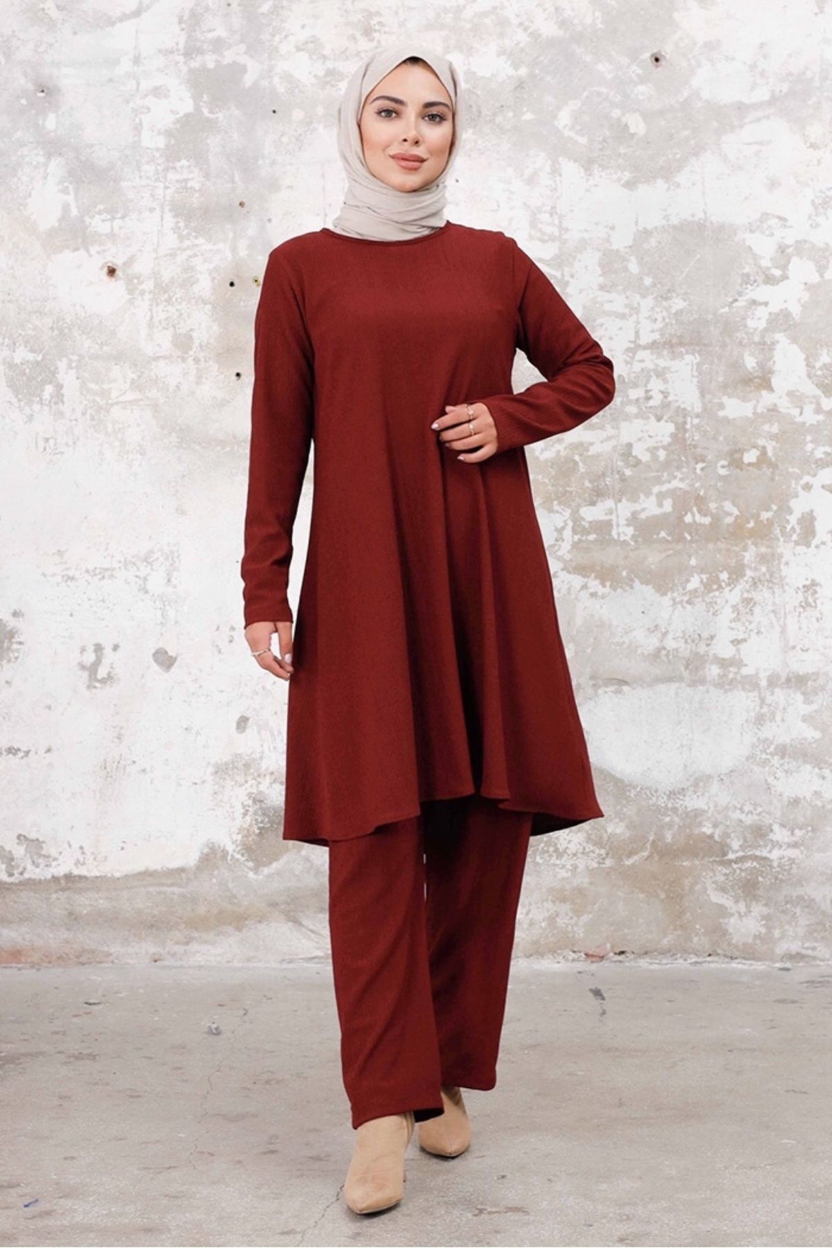 Bestenur-Seyal Tunic Kalhoty Wrap Suit 1252 - Claret Red 4