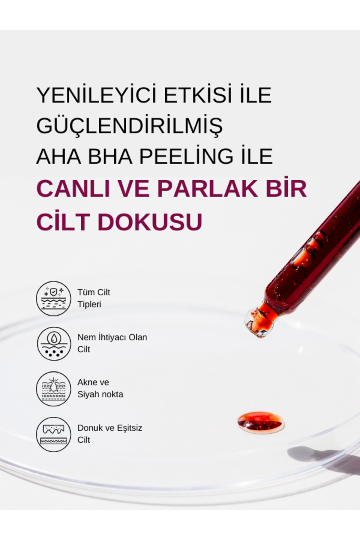 Canlandırıcı Arındırıcı Cilt Tonu Eşitleyici Peeling Serum (AHA 10% BHA 2%) 30 ml — TYCCTVVJKN172862806207256 — تصویر 2 از 5