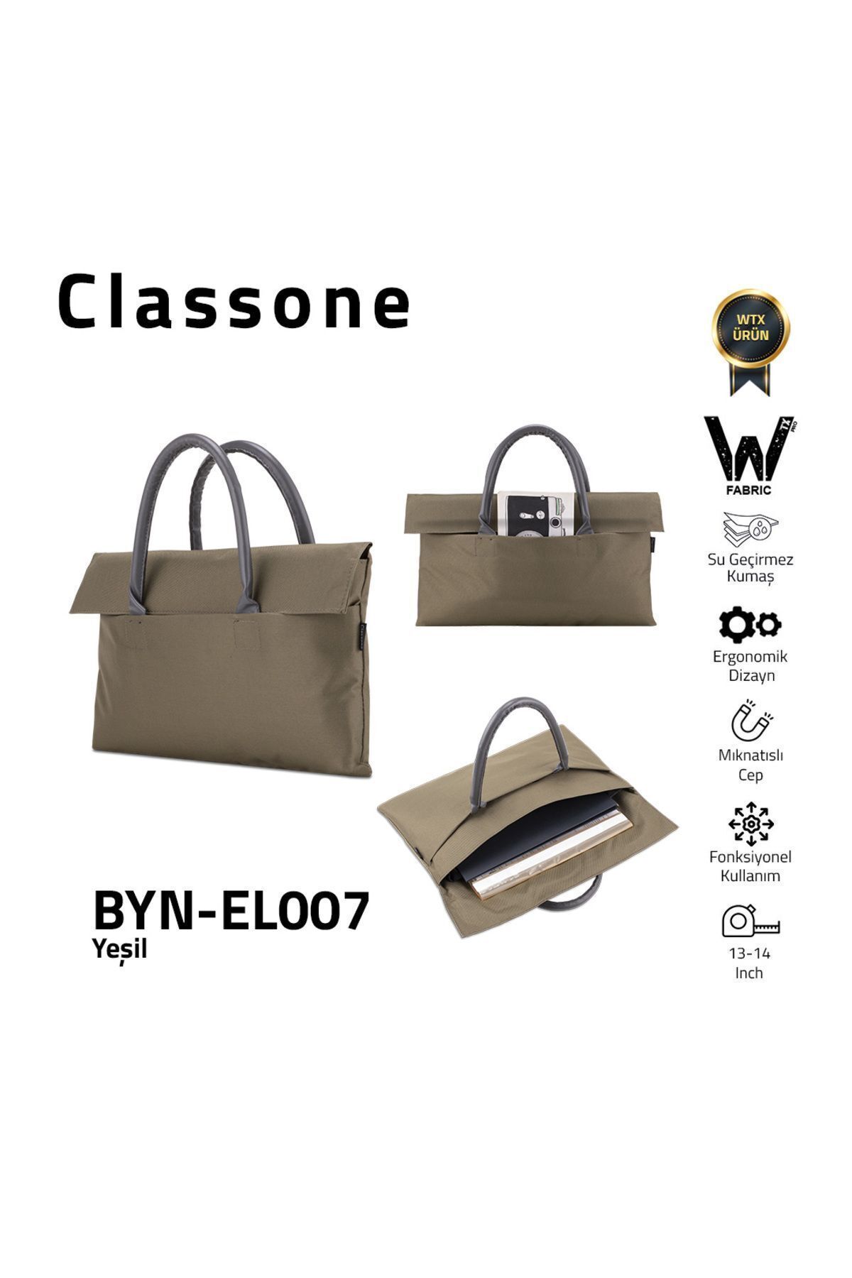Classone-MacBook Air and Laptop Tote Bag with Green Waterproof Fabric 2