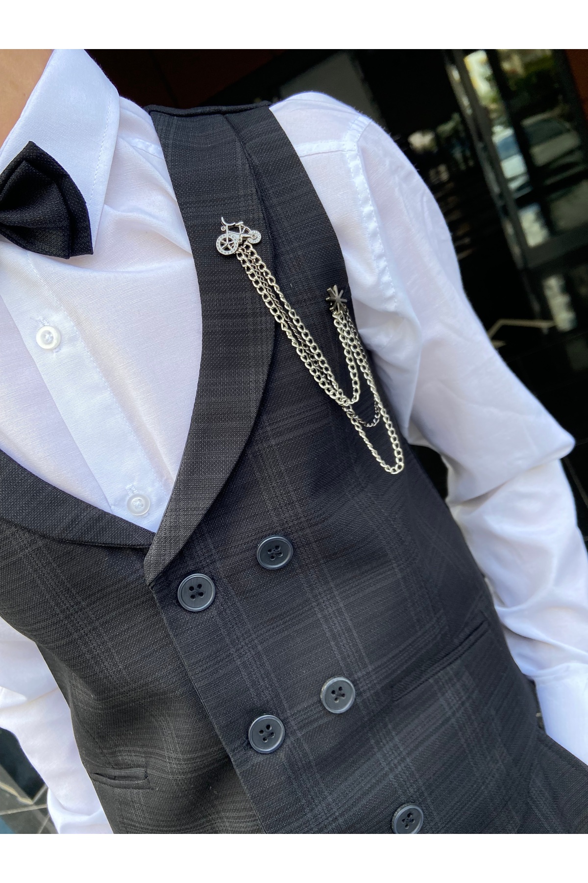 WENA KİDS Çocuk Yelekli Takım Elbise Gömlekli set EKOSE SİYAH fotoğrafı 4 (önizleme)