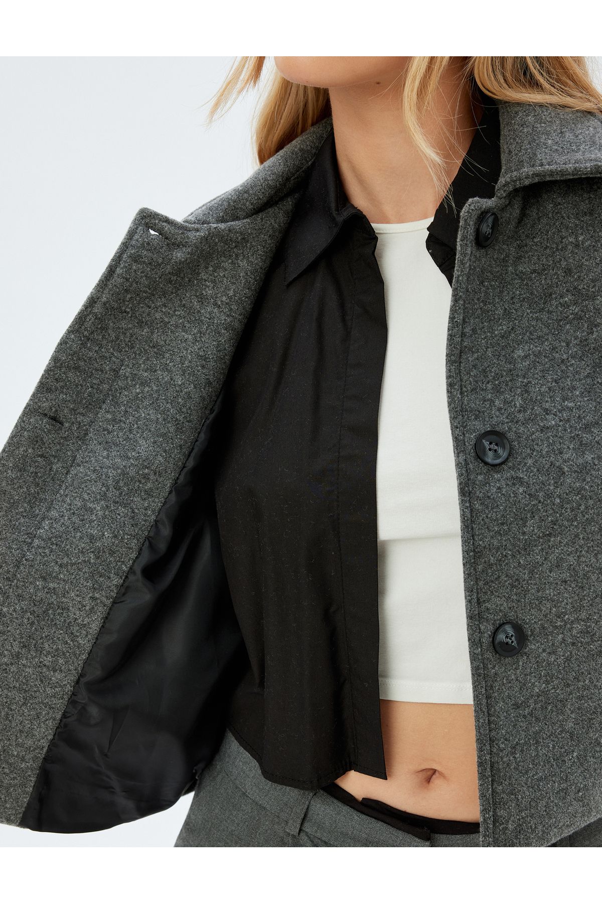 Koton-Stamped Crop Jacket - with Buttons and Pockets 6