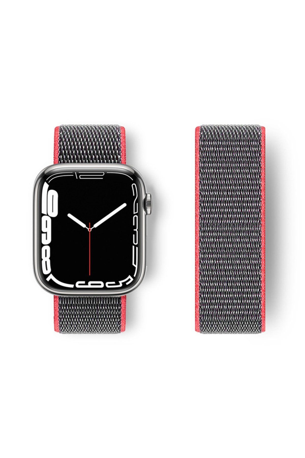 NewFace Apple Watch 42mm Hasırlı Cırtcırtlı Kordon - Pembe-Gri GLSTD