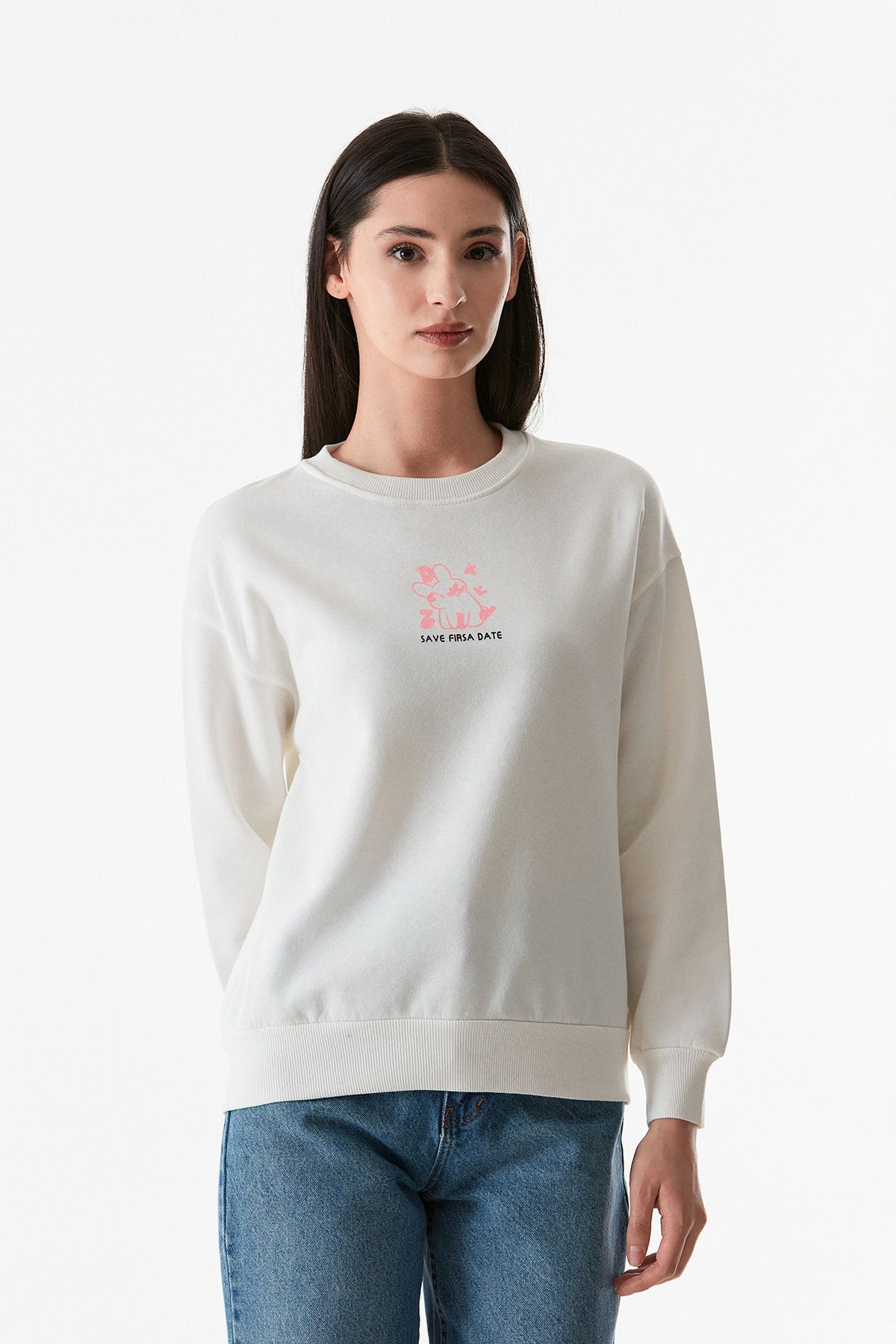 Fulla Moda-Printed Crew Neck Sweatshirt 1