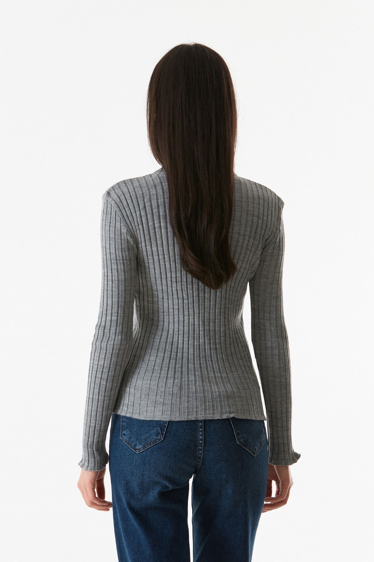 Fulla Moda-Ribbed Stand Collar Knitwear Sweater 4