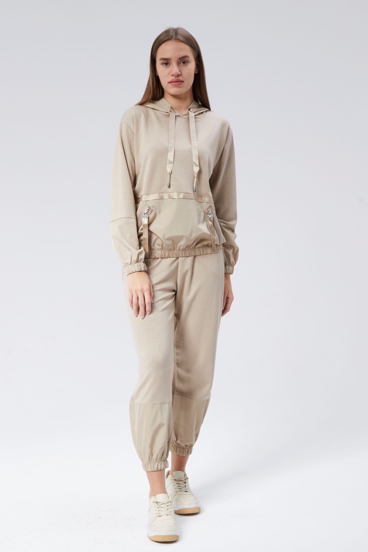 soBasic-Modal Hooded Tracksuit Set - Mink with Pockets and Zipper, Garnish 5