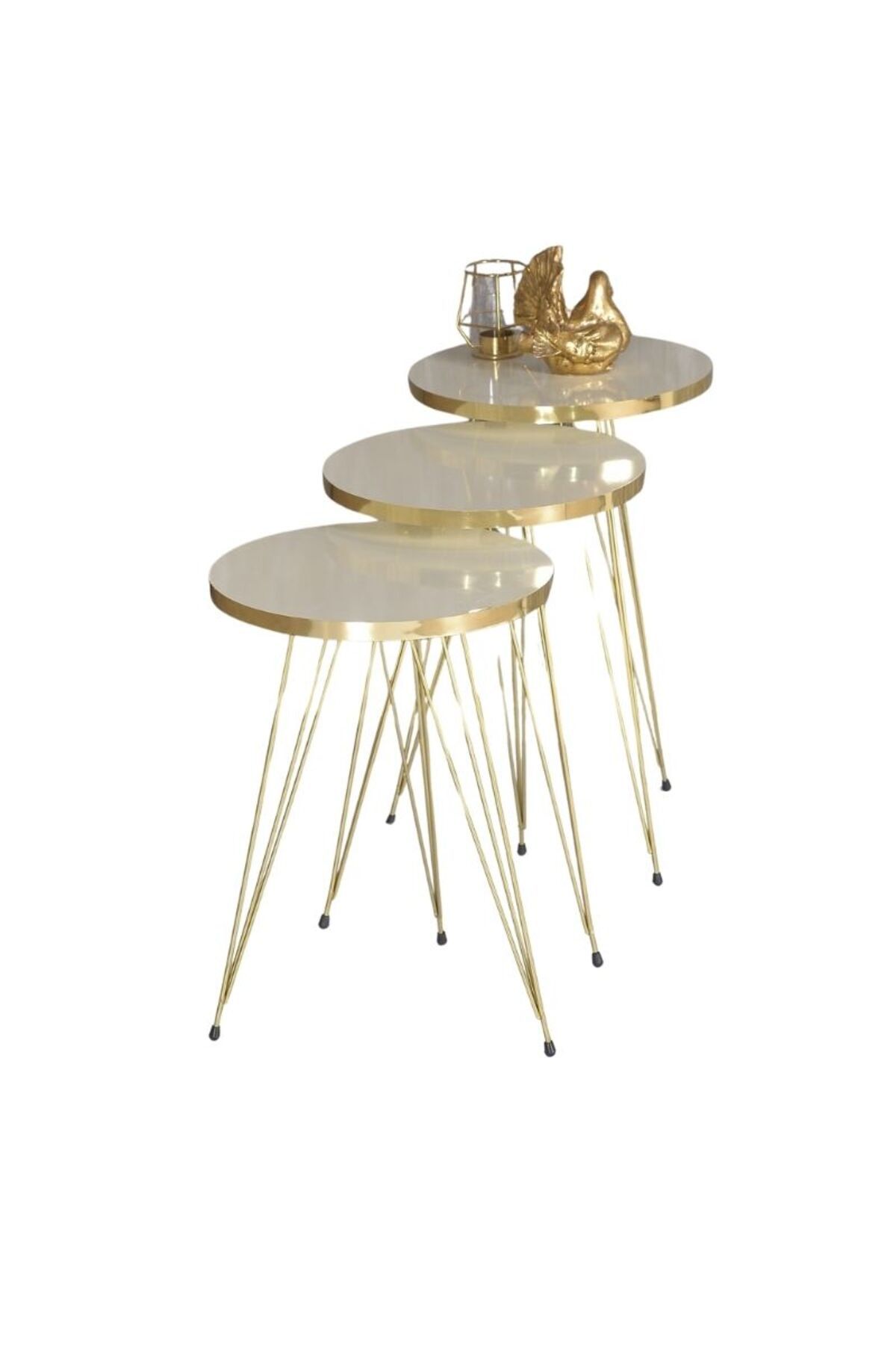 pazarella Zigon Sehpa Gold Krem Tel 1044