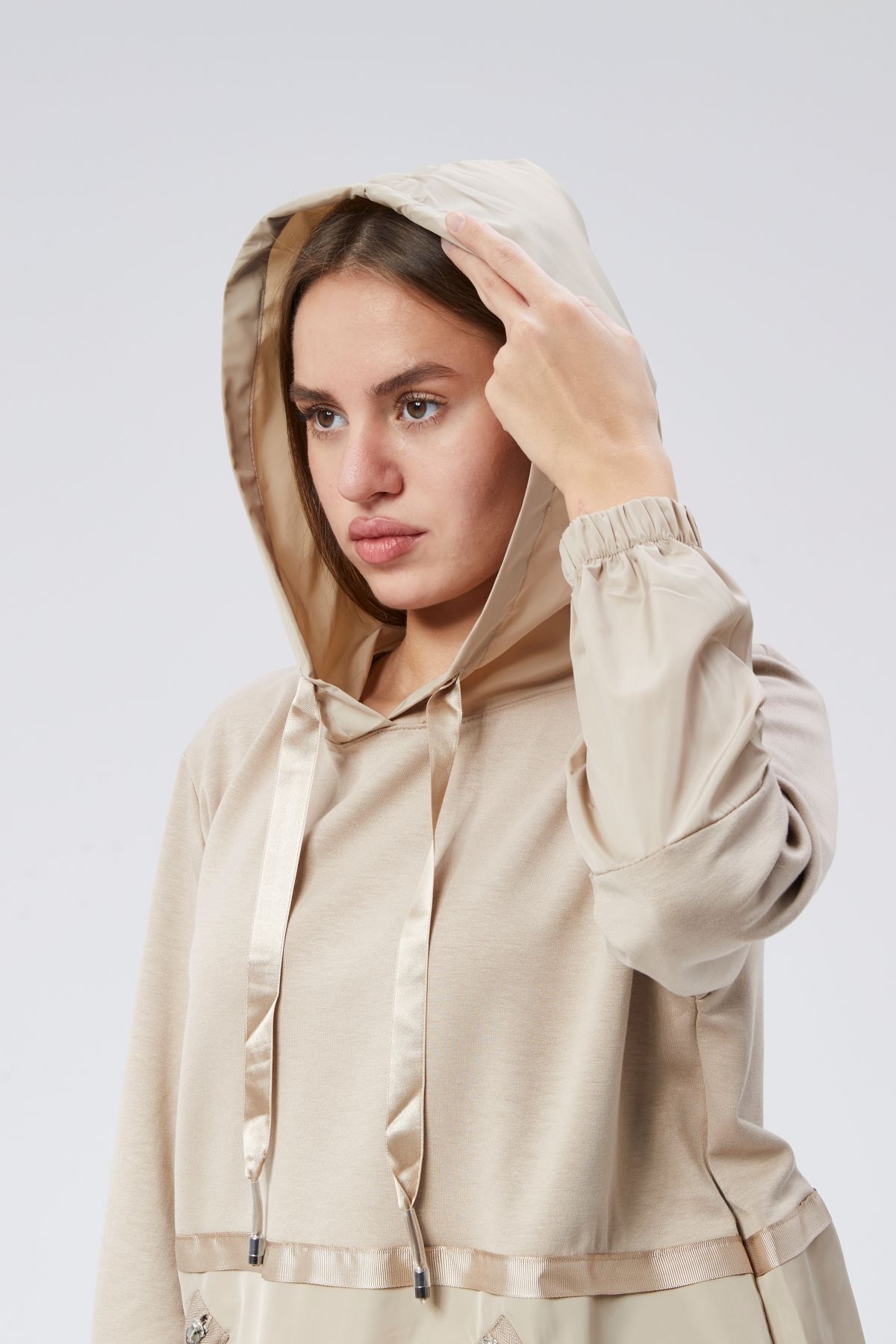 soBasic-Modal Hooded Tracksuit Set - Mink with Pockets and Zipper, Garnish 6