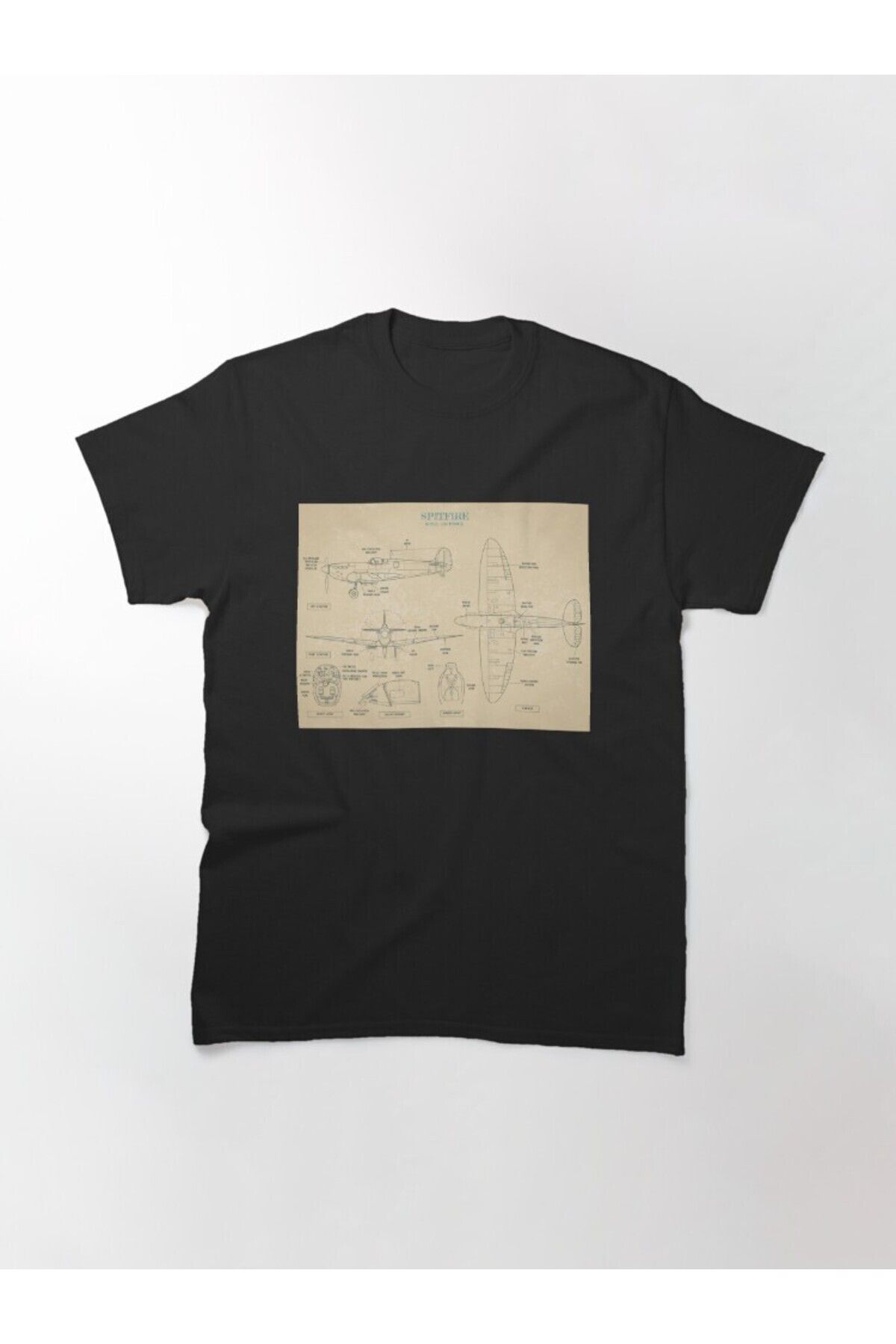 ZOKAWEAR-Loose Fit Unisex Spitfire: Royal Air Force (parchment Version) Design Printed T-shirt 1