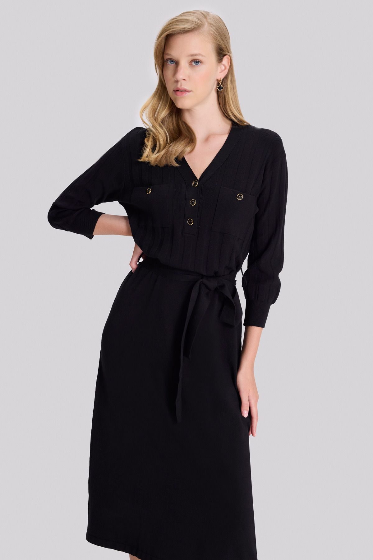 Naramaxx-Three-Quarter Sleeve Knitwear Dress 1