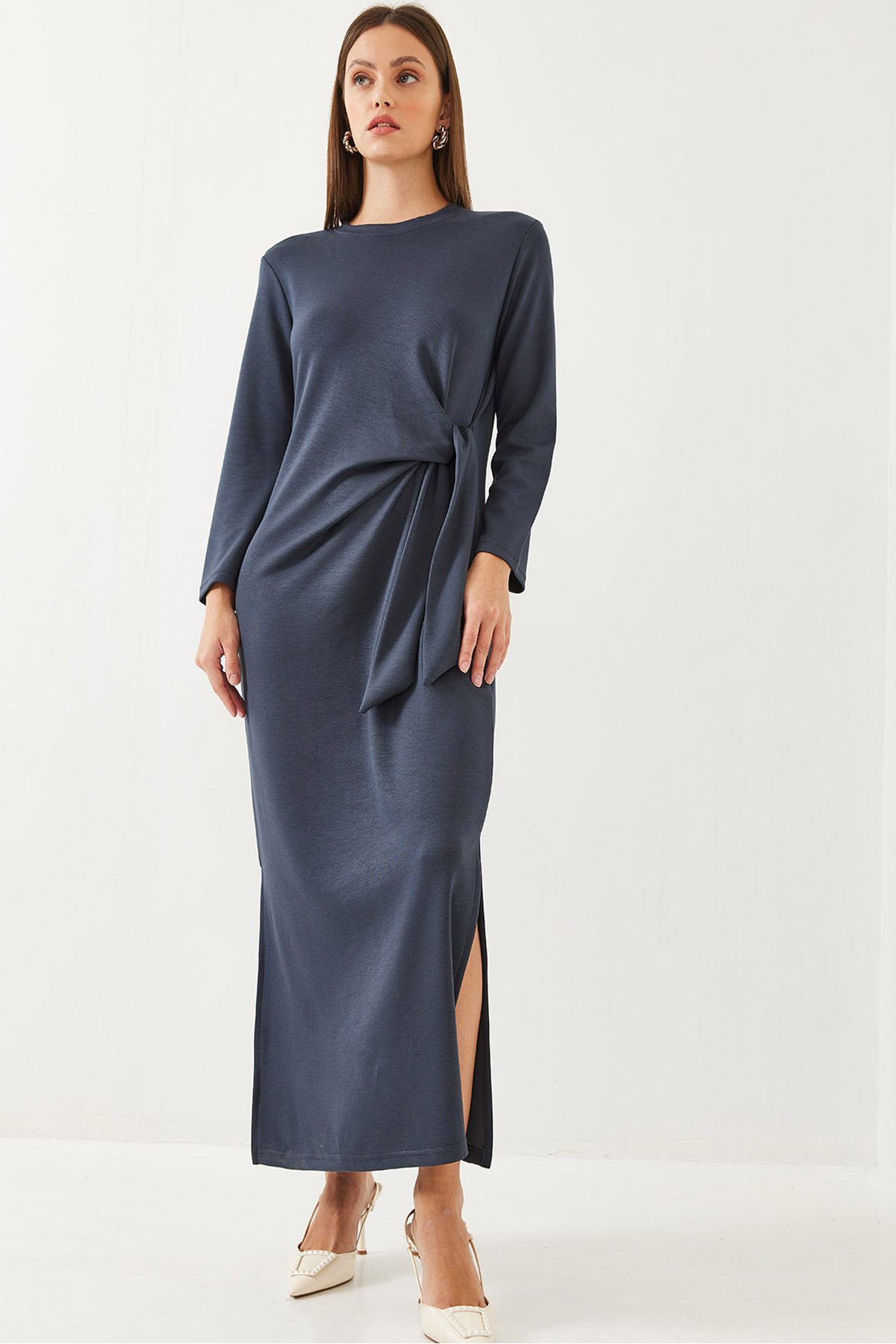 LUCCI Maxi Fitted Jersey Dress with Bow Tie 2
