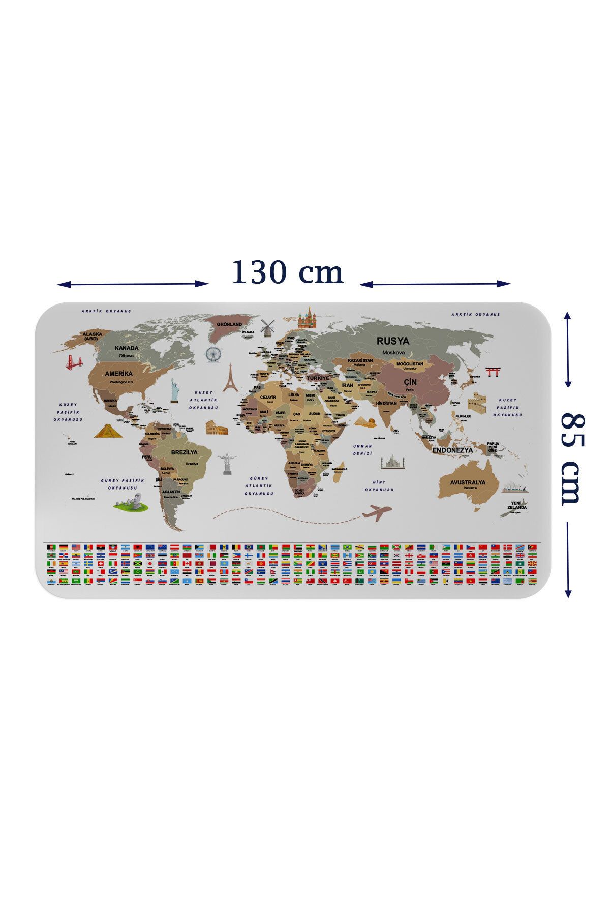 ELİTE TRADESMAN Türkçe Ülke Bayrak lı Eğitici Başkent Detaylı Atlası Dünya Haritası Duvar Sticker-85x130-3862