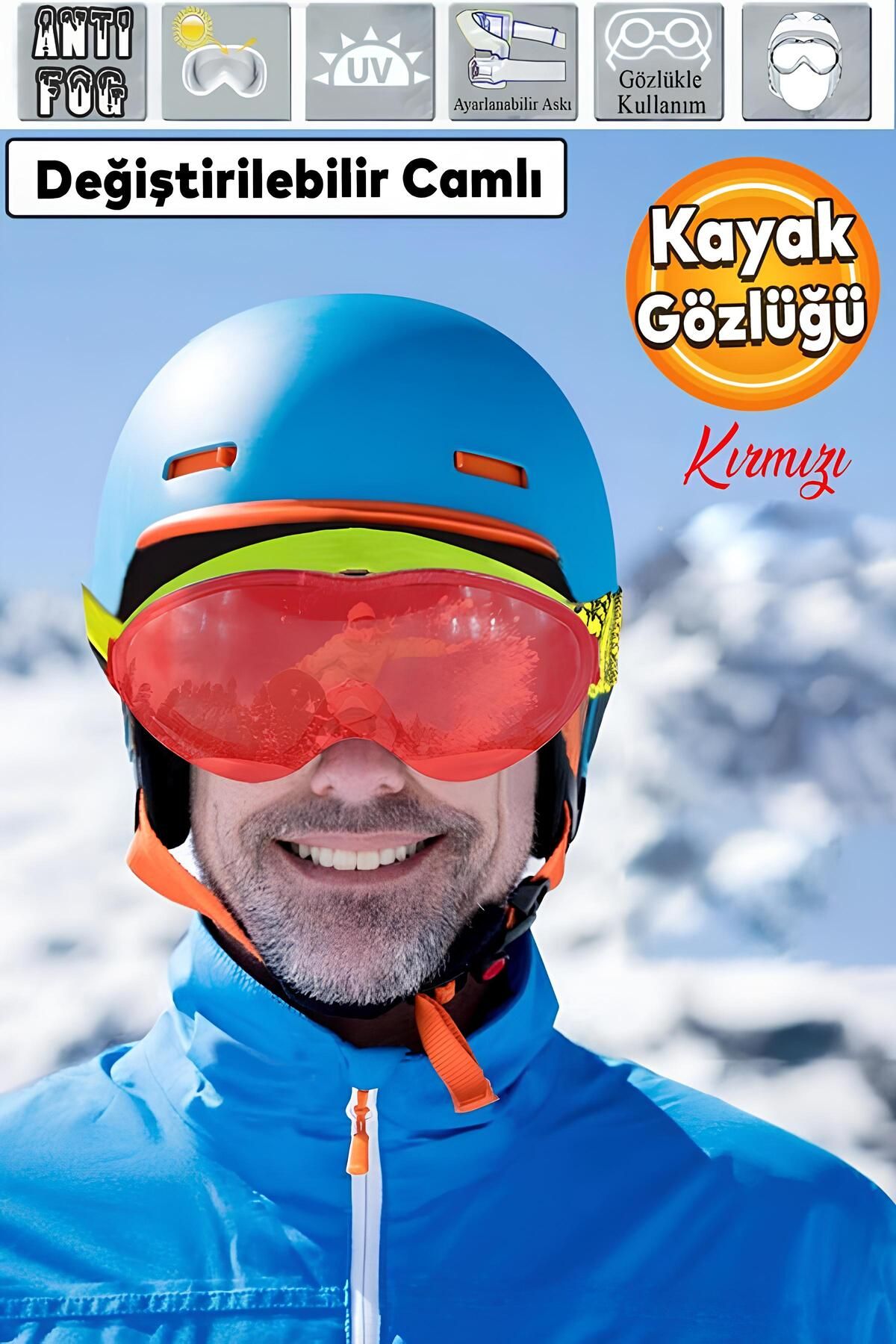 Badem10 Bellasimo Kayak Kar Gözlüğü Değiştirebilir Camlı Antifog Gözlük Kırmızı Snowboard Glasses Sporu