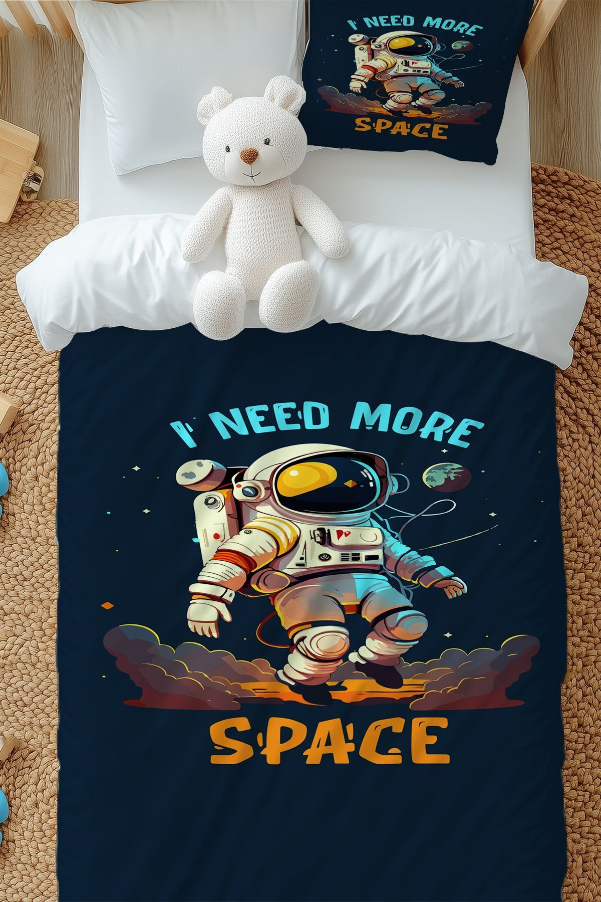 3D ELSE HALI-Boy's Blue Astronaut Patterned Single Duvet Cover Set with Pillowcase 1