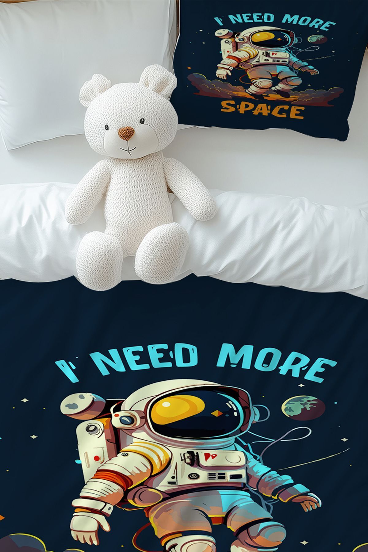 3D ELSE HALI-Boy's Blue Astronaut Patterned Single Duvet Cover Set with Pillowcase 2