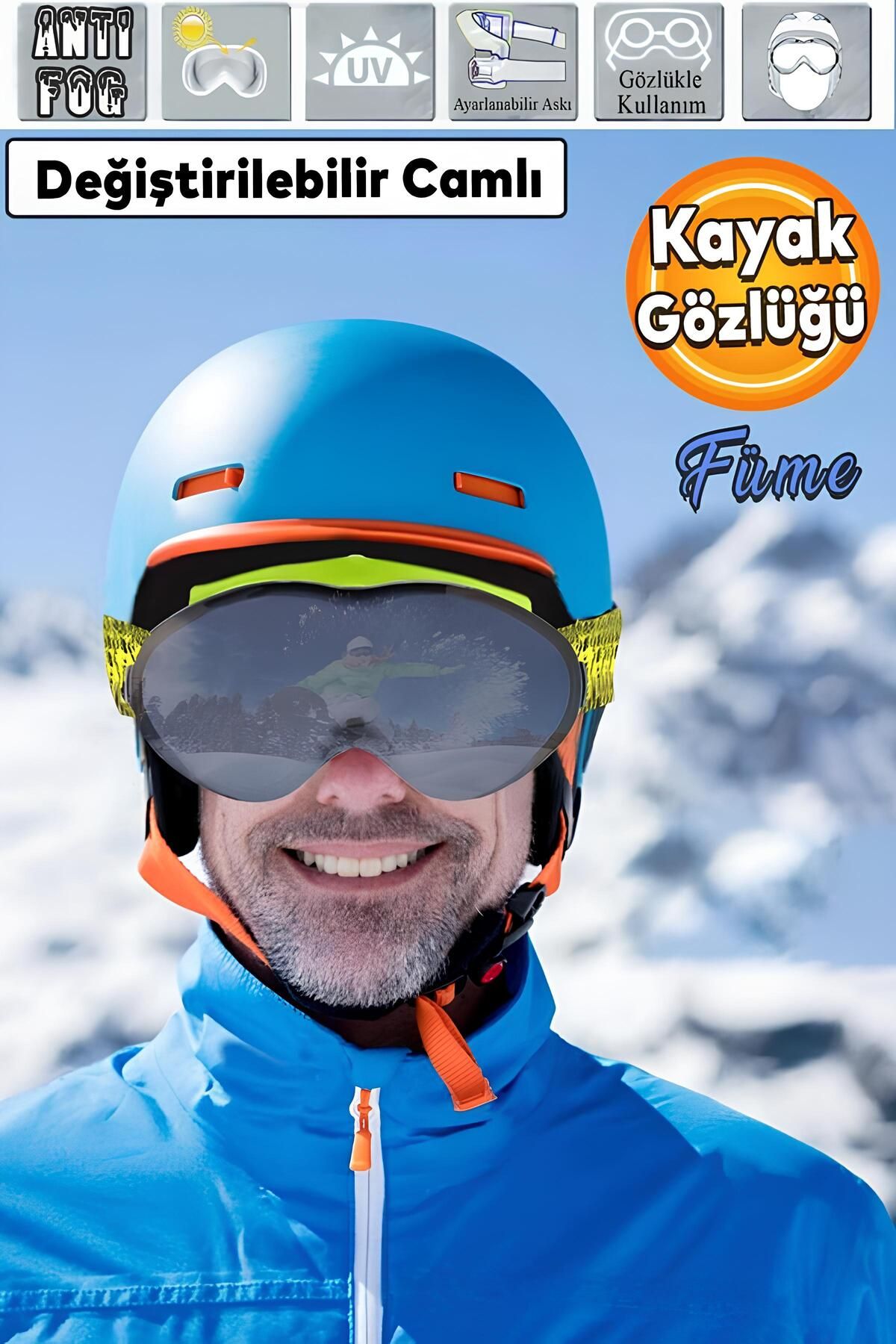 Badem10 Bellasimo Kayak Kar Gözlüğü Değiştirebilir Camlı Antifog Güneş Kar Gözlük Füme Snowboard Glasses