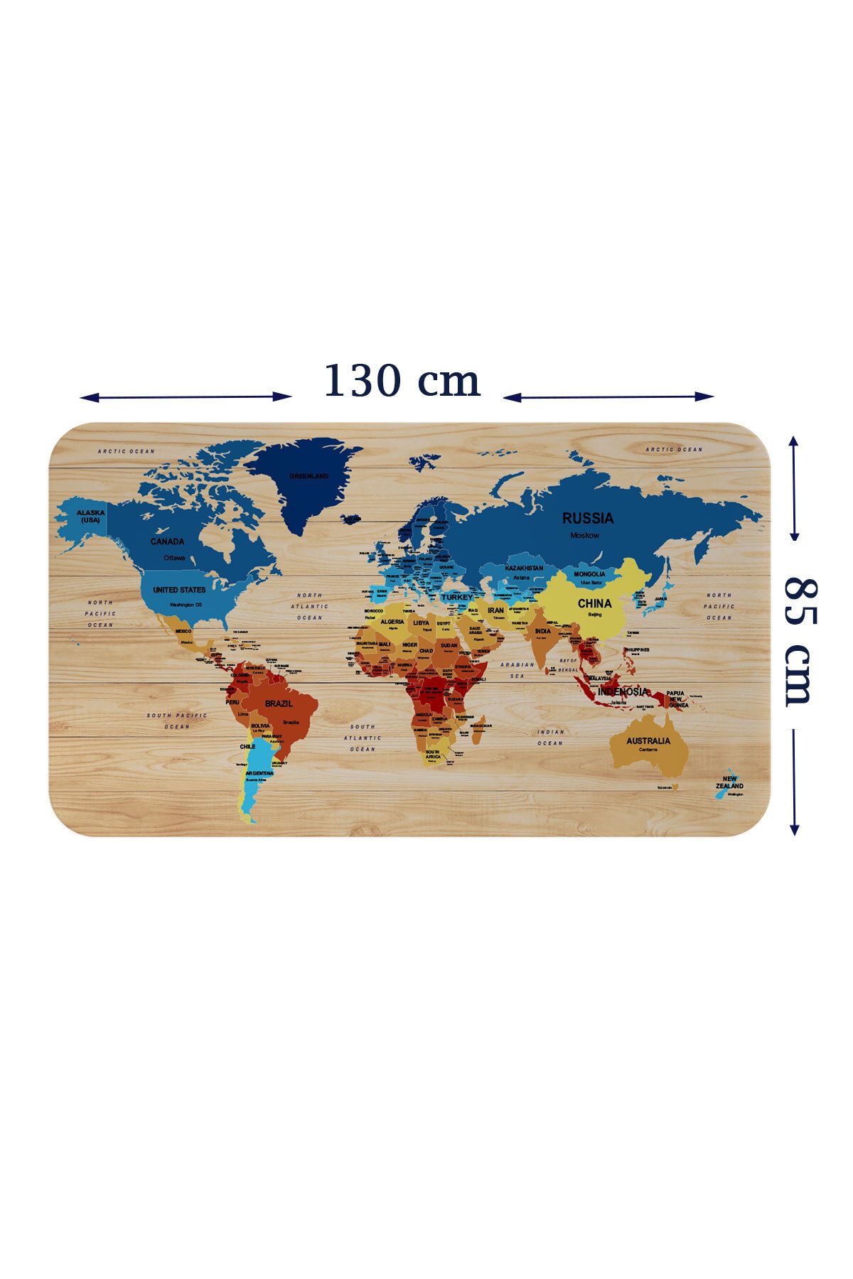 Haye Collection Ahşap Görünümlü Eğitici Detaylı Atlası Dünya Haritası Duvar Sticker-85x130-3856