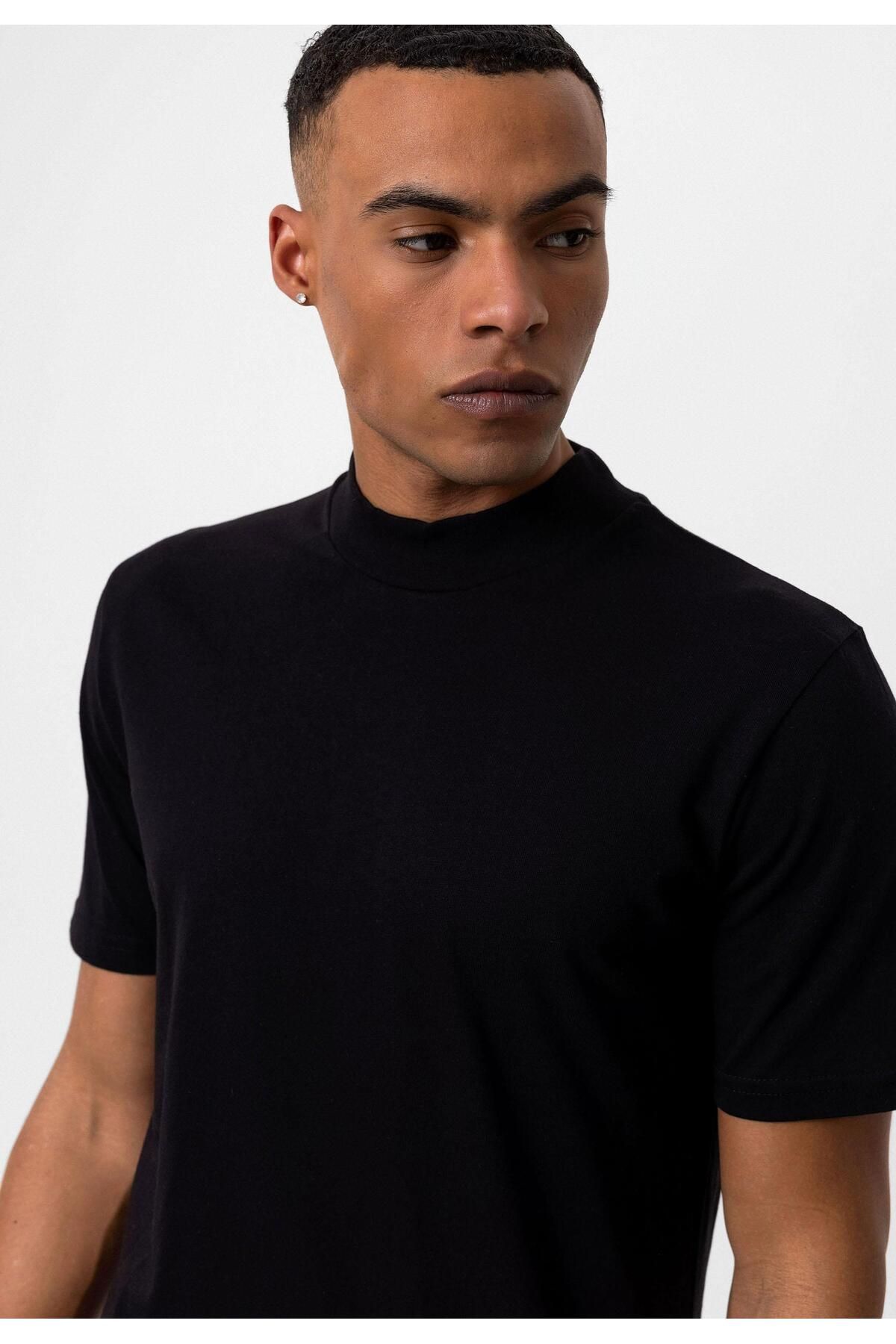 Antioch-Black Slim Fit Basic T-shirt 5