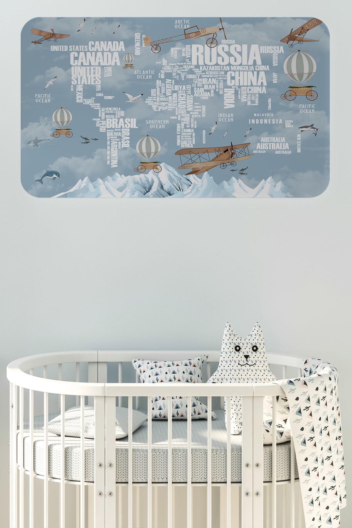 Haye Collection Ülke Adlı Eğitici Dünya Haritası Dünya Atlası Çocuk ve Bebek Odası Duvar Sticker -60x105-3822