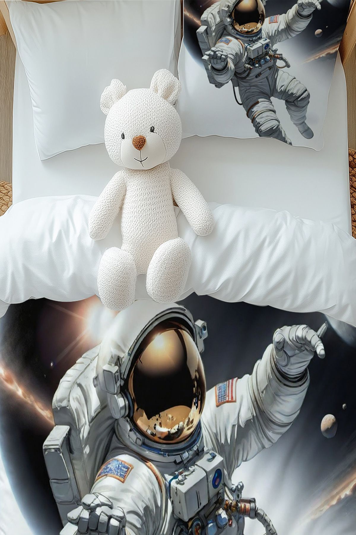 3D ELSE HALI-Boy's Single Duvet Cover Set - Astronaut and Cosmonaut Patterned, Pillowcase 2