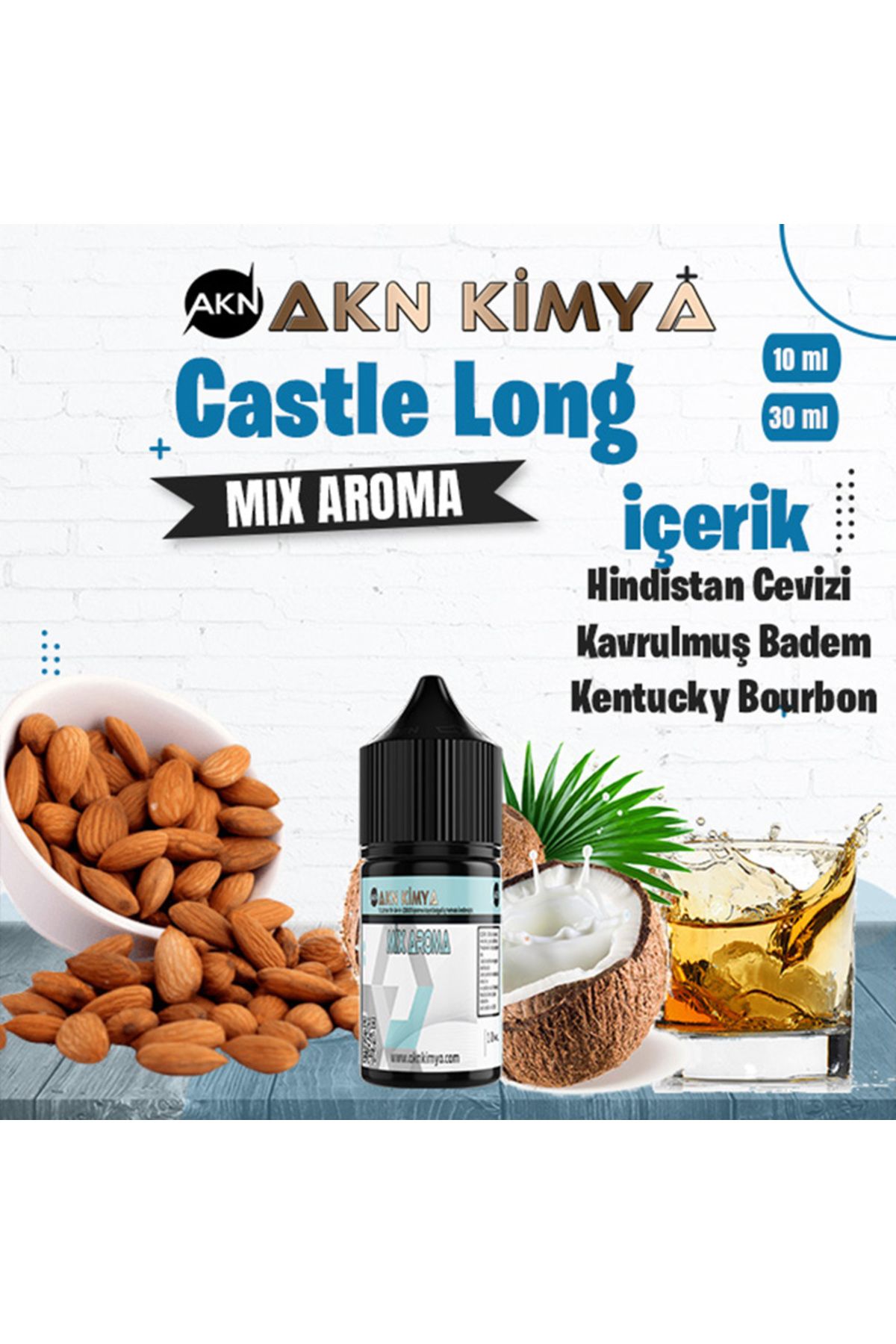 akn kimya Castle Long Five Pawns Mix Aroma Karulmuş Badem Bourbon Gıda Aroması 10 ml