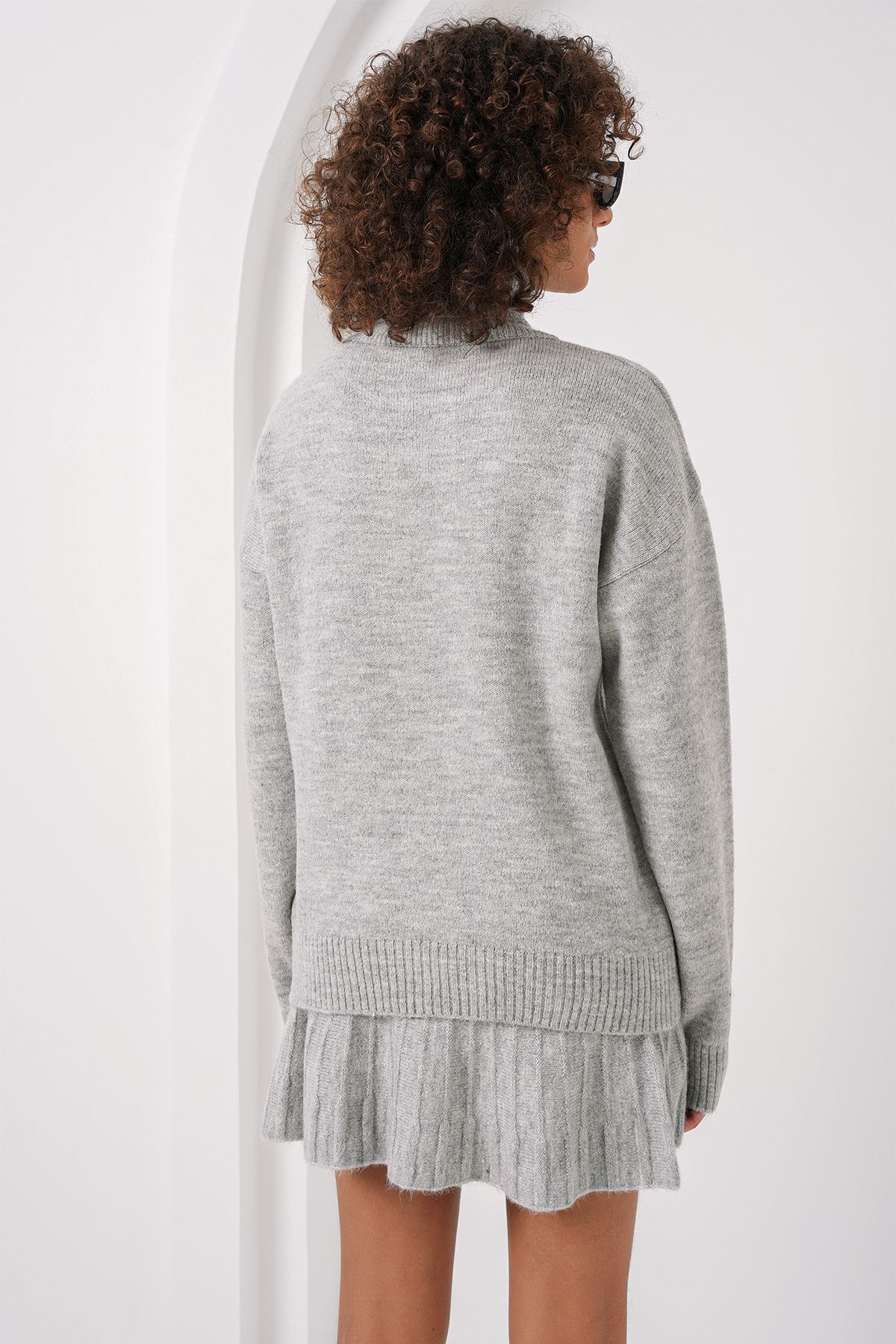 Bigdart-15891 Gray Knitwear Sweater and Skirt Set 5