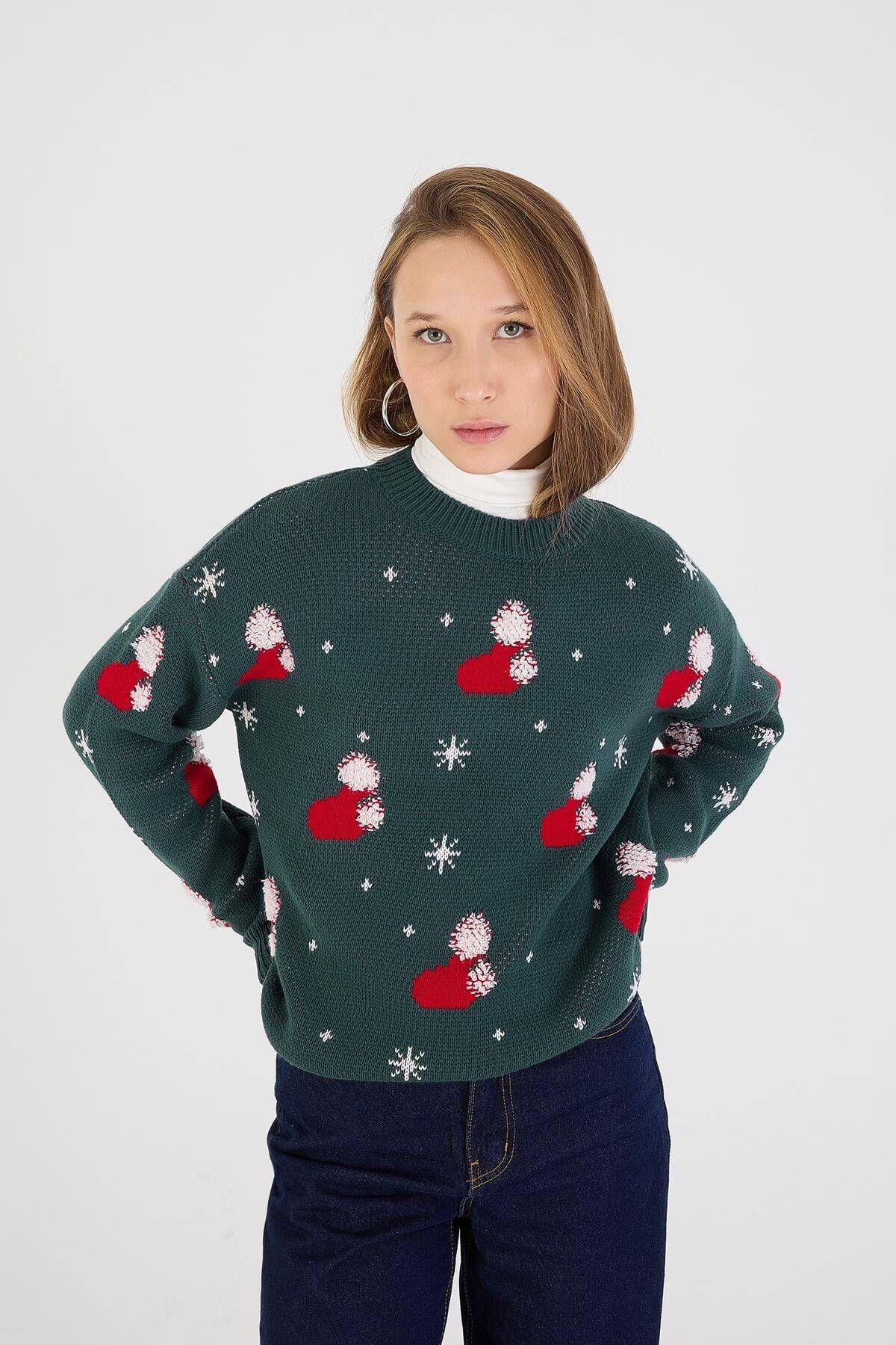 Addax-Snowflake Christmas Themed Knitwear Sweater K3335-B3 4