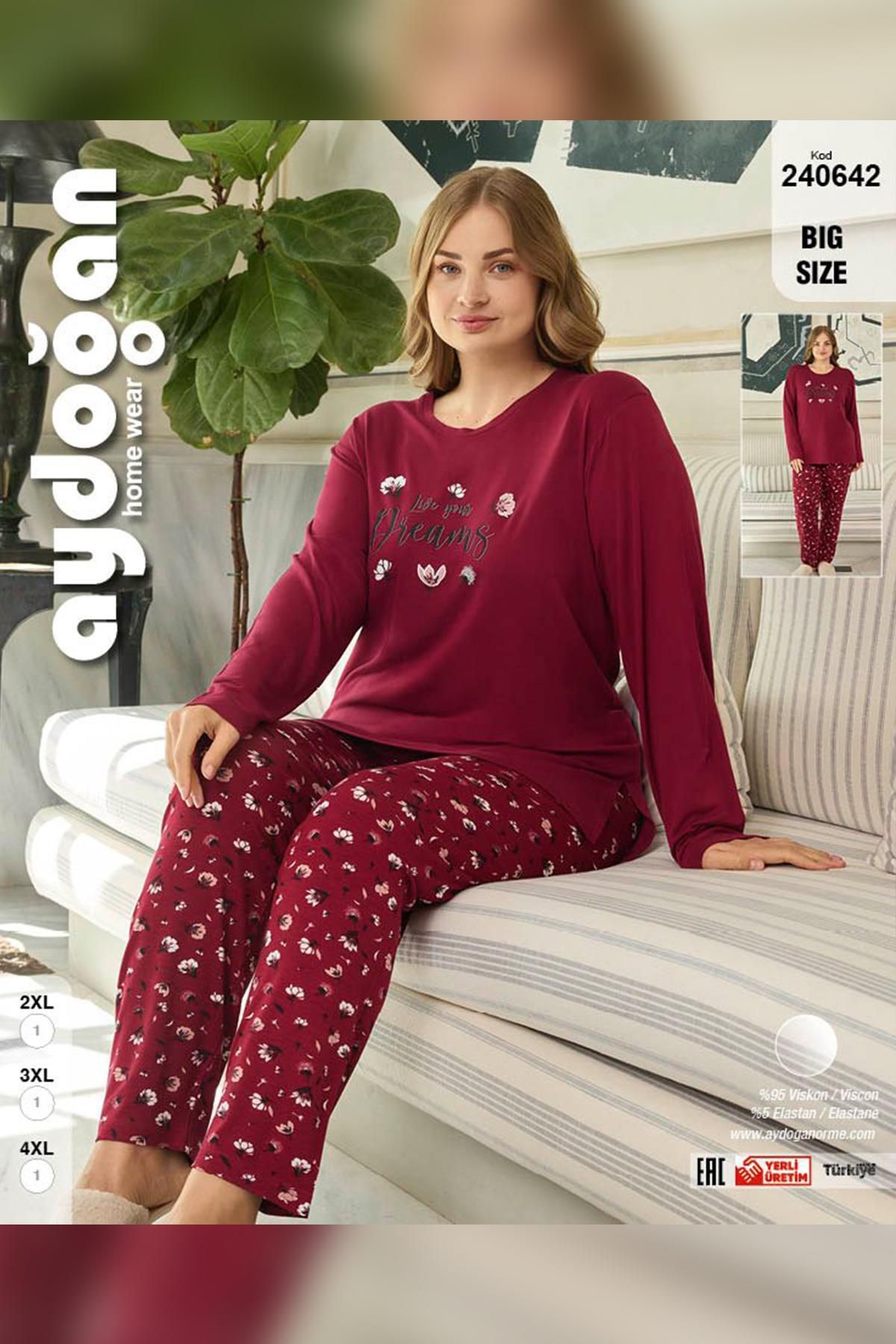 Aydoğan-Set de pijamale Burgundy Dreams - Femei, Marime Plus, 0642 4