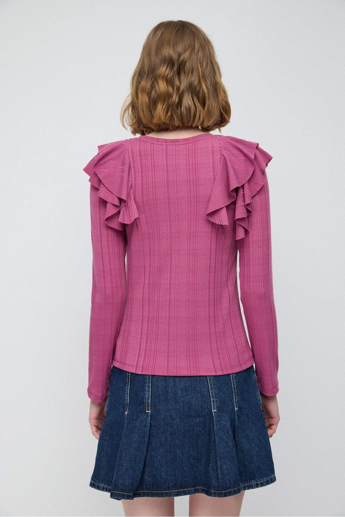 No Matter What-Ribbed Fabric Ruffle Sleeve Blouse 4