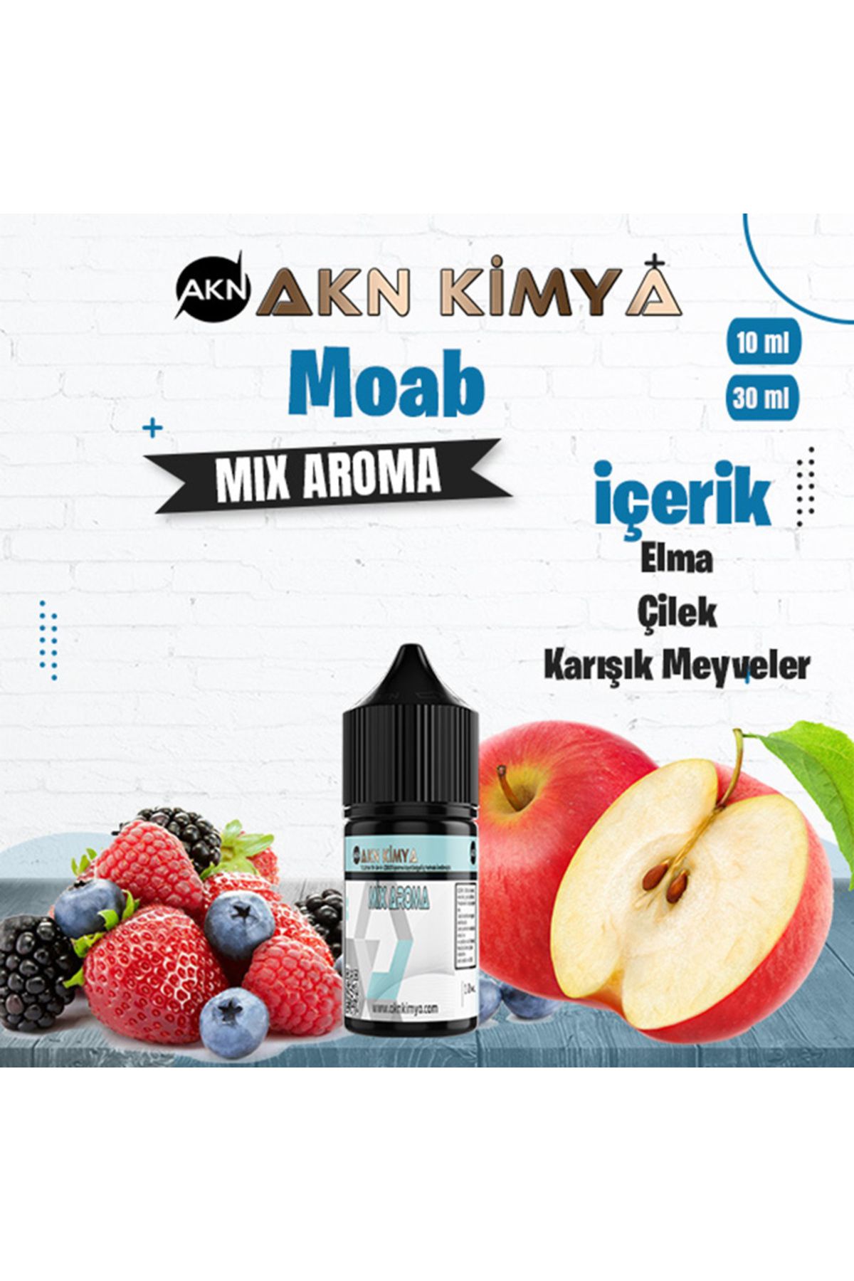 akn kimya Moab Mix Aroma Yabanmersini Elma Çilek Gıda Aroması 10 ml