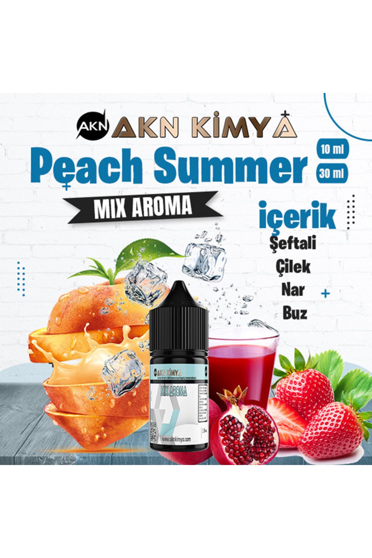 akn kimya Peach Summer Mix Aroma Şeftali Çilek Nar Buz Gıda Aroması 10 ml