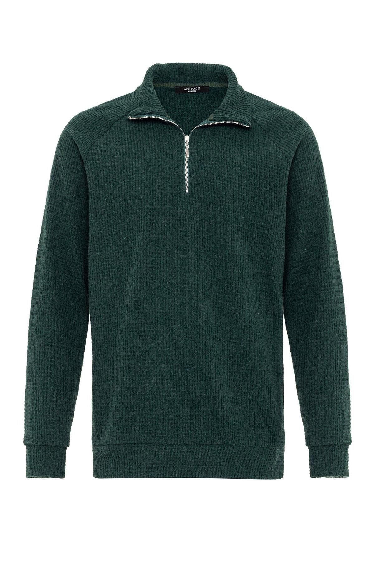 Antioch-Green Half Zippered Stand Collar Men's Sweater 7