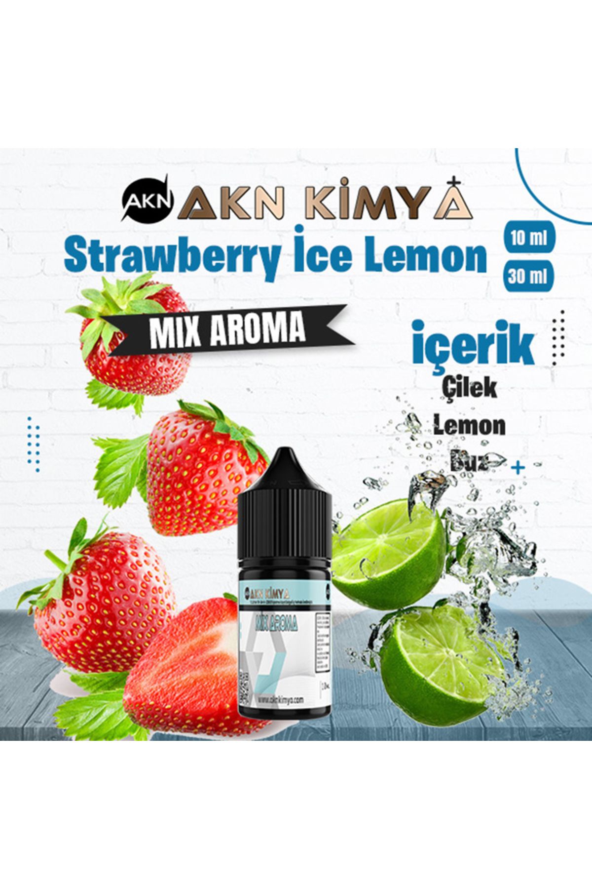 akn kimya Strawberry İce Lemon Mix Aroma Yabanmersini Çilek Limon Buz Gıda Aroması 10 ml