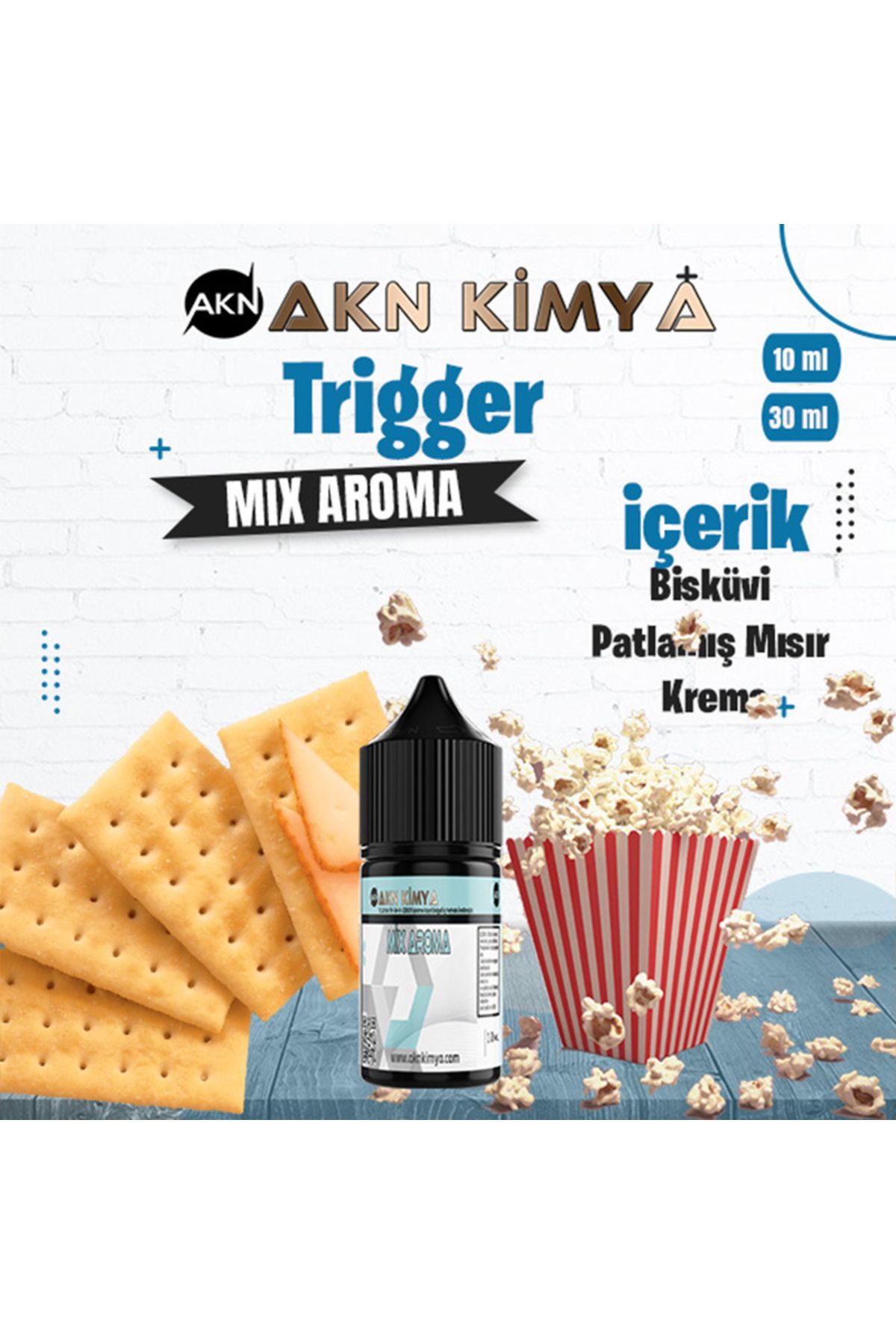 akn kimya Trigger Mix Aroma Bisküvi Patlamış Mısır Gıda Aroması 10 ml