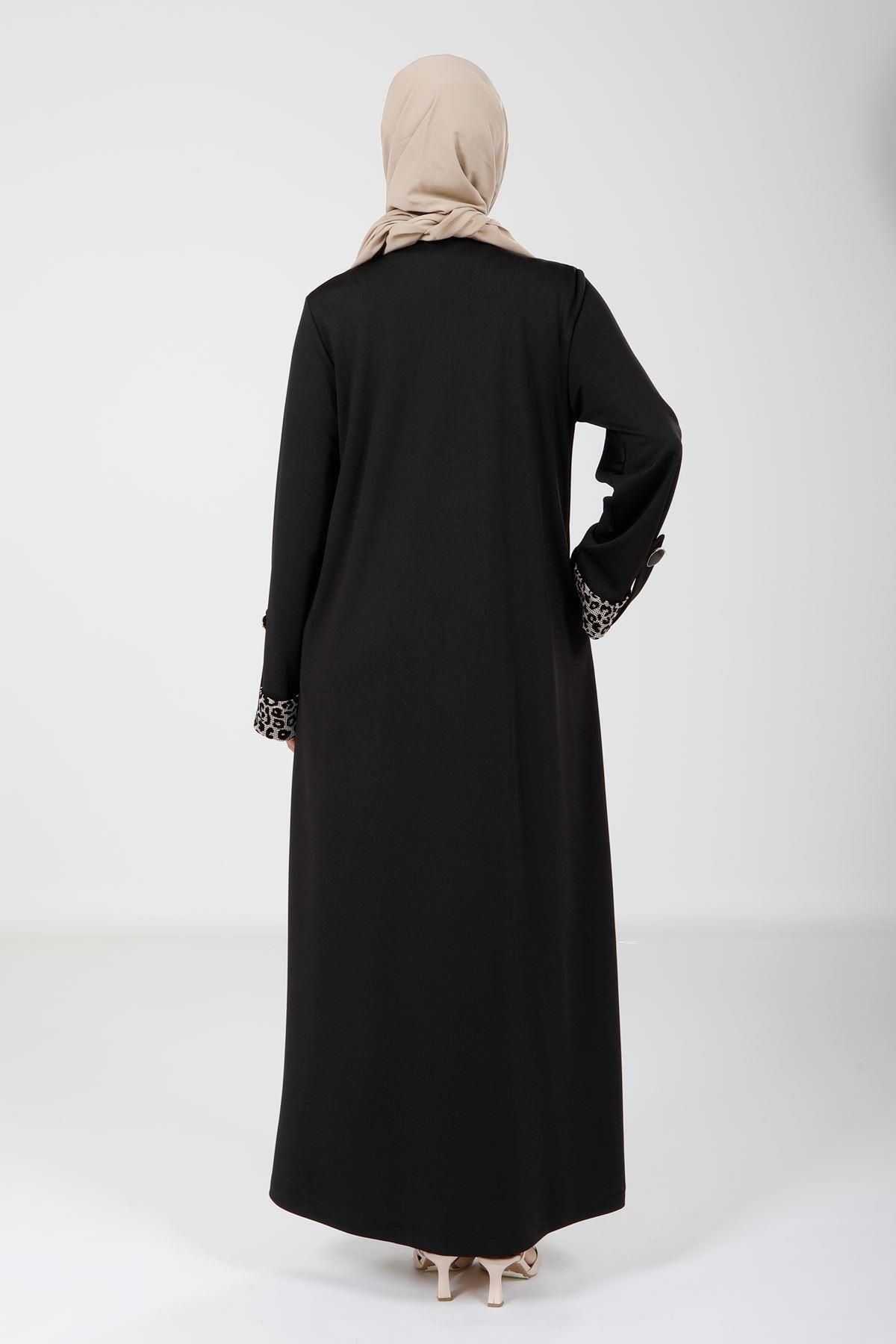 مانتو و عبای پوشیده زنانه باند دقیق HIJAB مشکی FERACE 9051 Beyza