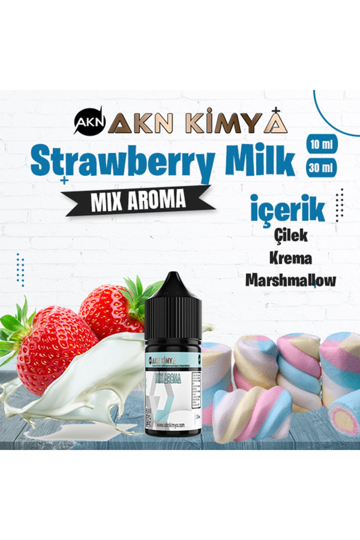 akn kimya Strawberry Milk Mix Aroma Çilek Süt Gıda Aroması 10 ml