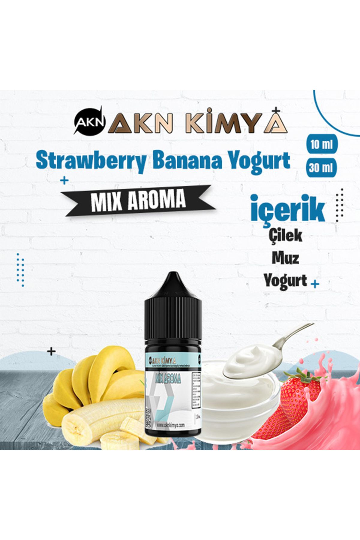 akn kimya Strawberry Banana Yoğurt Mix Aroma Çilek Muz Yoğurt Gıda Aroması 10 ml