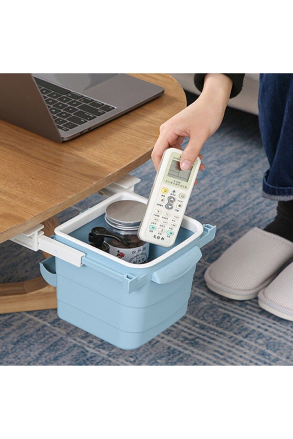 FRD GROUP-Mini Table Trash Can Plastic under Counter Retractable Adhesive Invisible Partition Practical (5235) 5