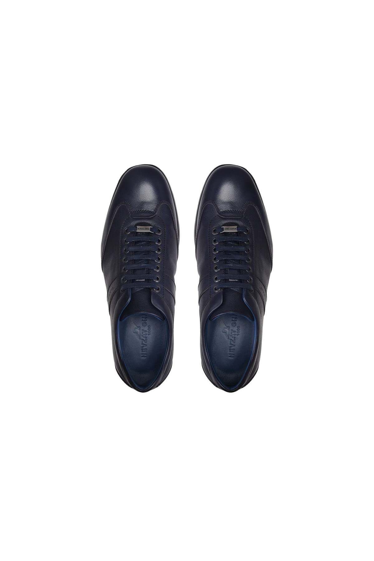 Nevzat Onay-Genuine Leather Navy Blue Casual Lace-Up Men's Shoes -10705- 3