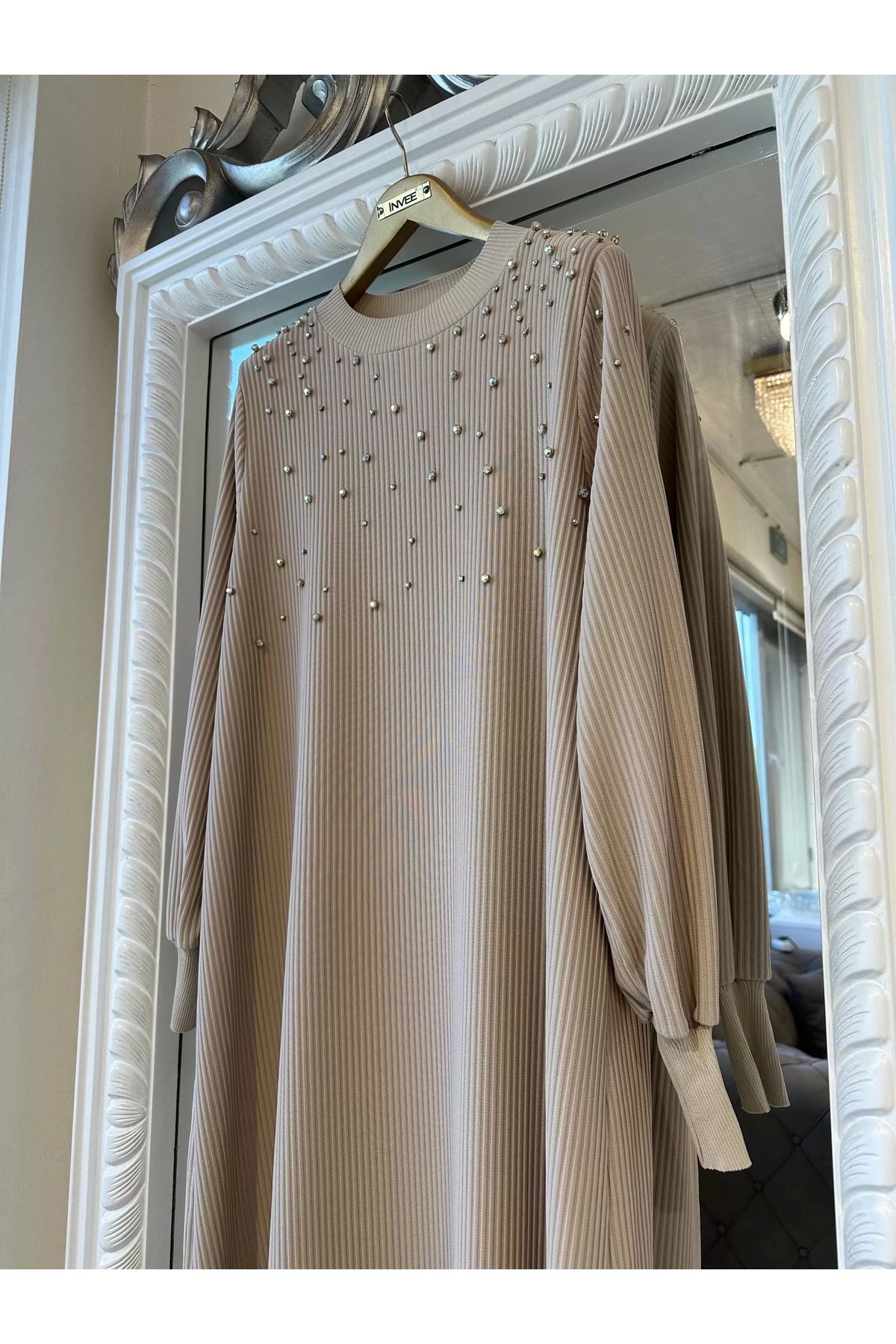 Invee-İNVEE 6934 Model Stone Detailed Dress 4
