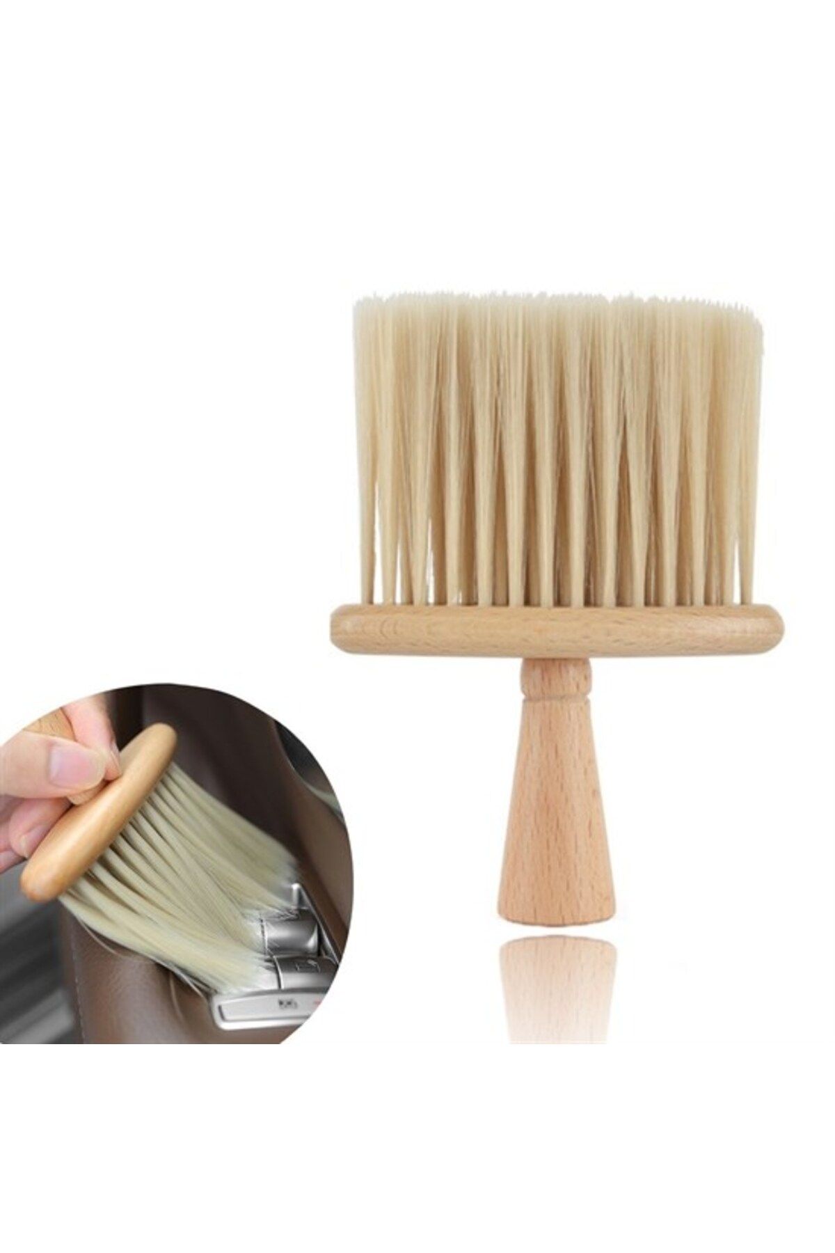 KutuluStore Araba İçin Ahşap Saplı Yumuşak Kıl Fırça Detaylı Toz Alma Temizleme Fırçası (5168)