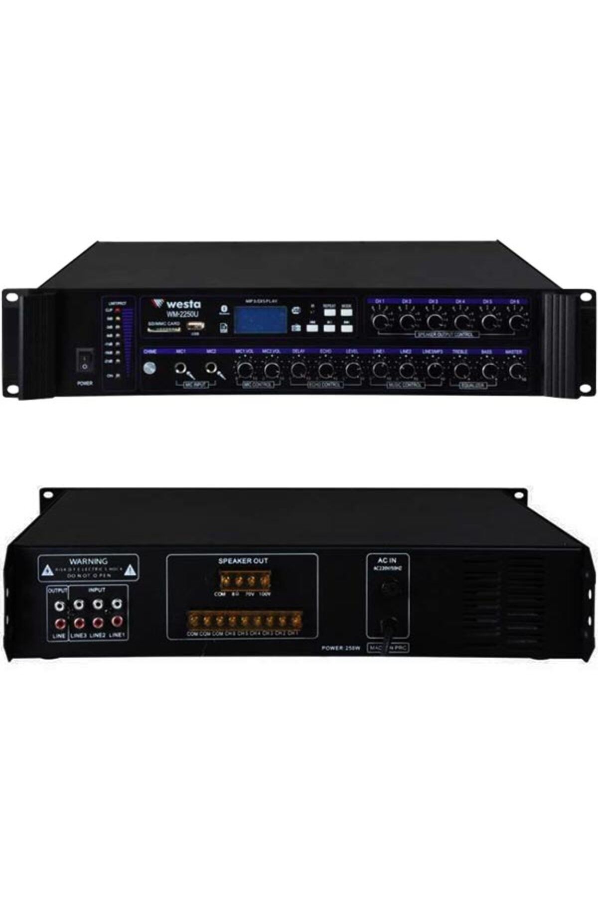 Go İthalat WESTA WM-2250U 250 WATT 100 VOLT USB/MP3/BLUETOOTH 6 BÖLGELİ TRAFOLU MIXER ANFİ (4738)
