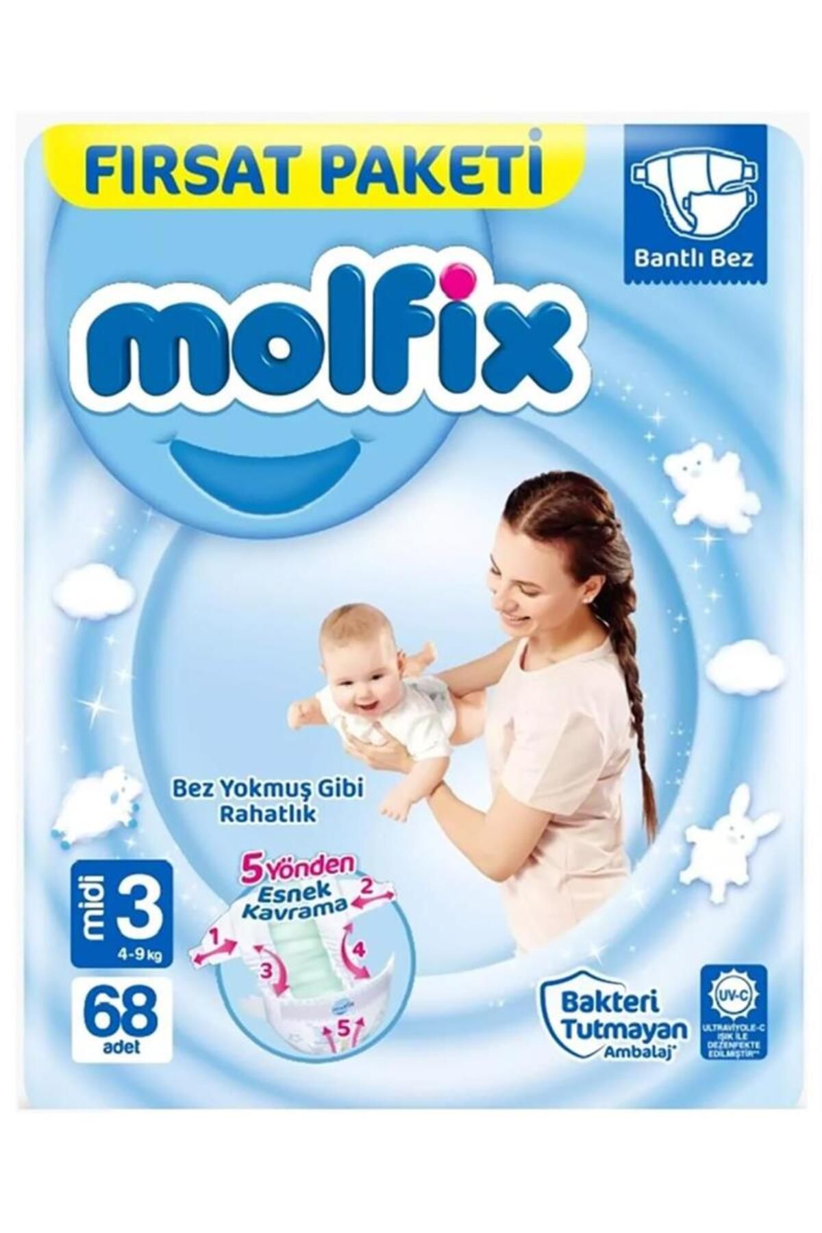 Liodora Molfix Bebek Bezi Fırsat Paketi 3 Beden 4-9 Kg 68 Adet