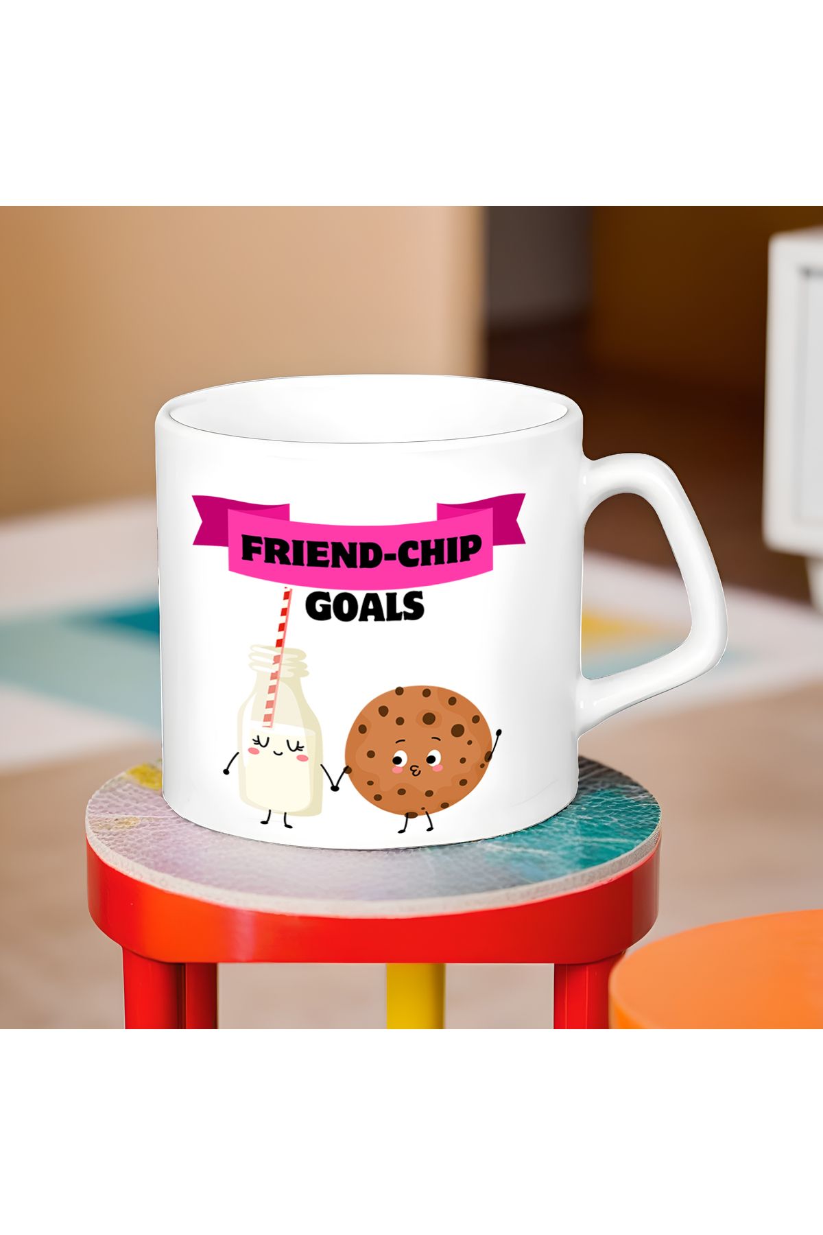 ESHAMPER-Medium Size Mug with Fun Design "Fri̇end-Chip Gols" (225 ml) - 1 Piece 2