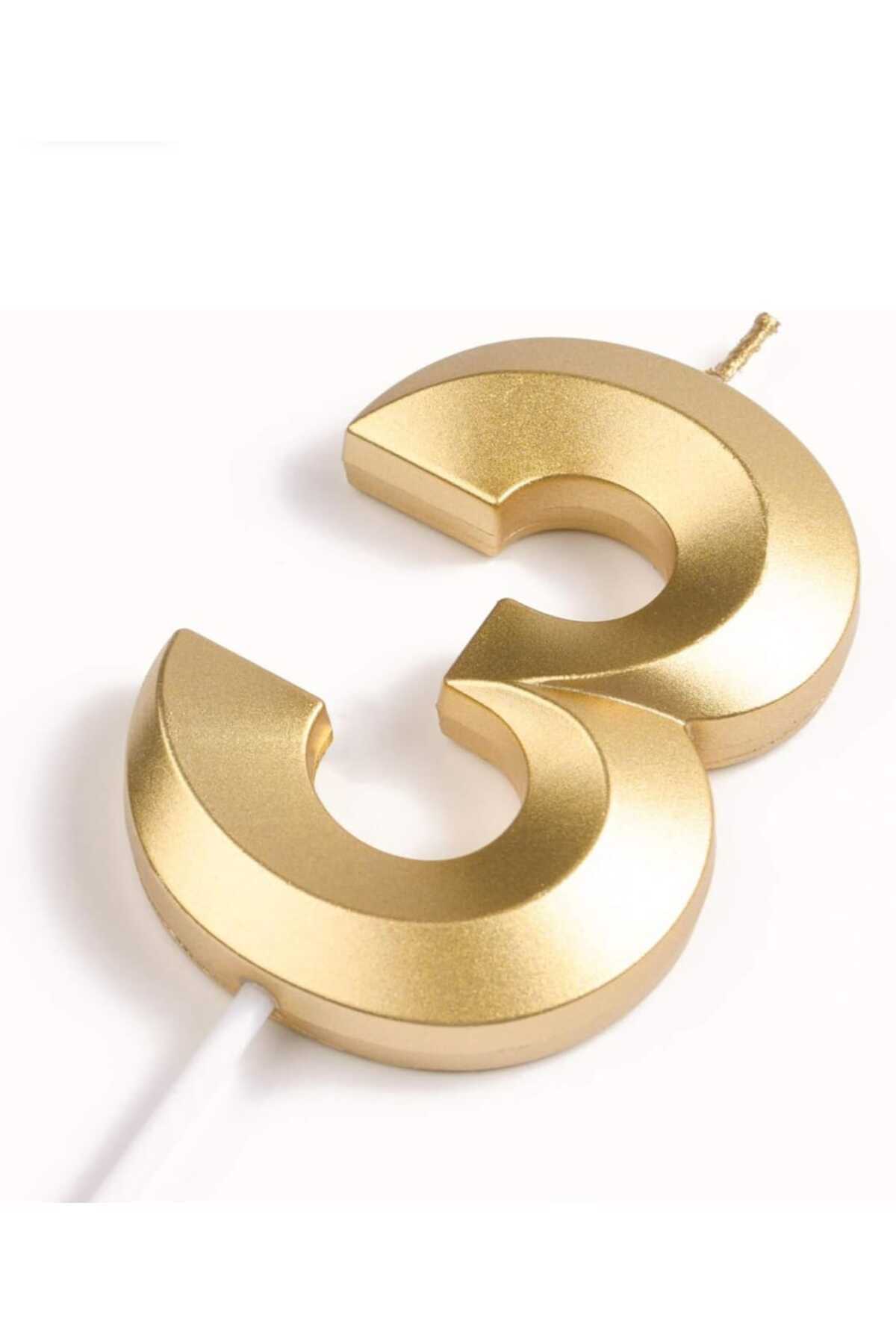 PARTİ AŞKI 3 Yaş Gold Renk Rakam Mum - Doğum Günü Pasta Mumu - Cupcake Mumu