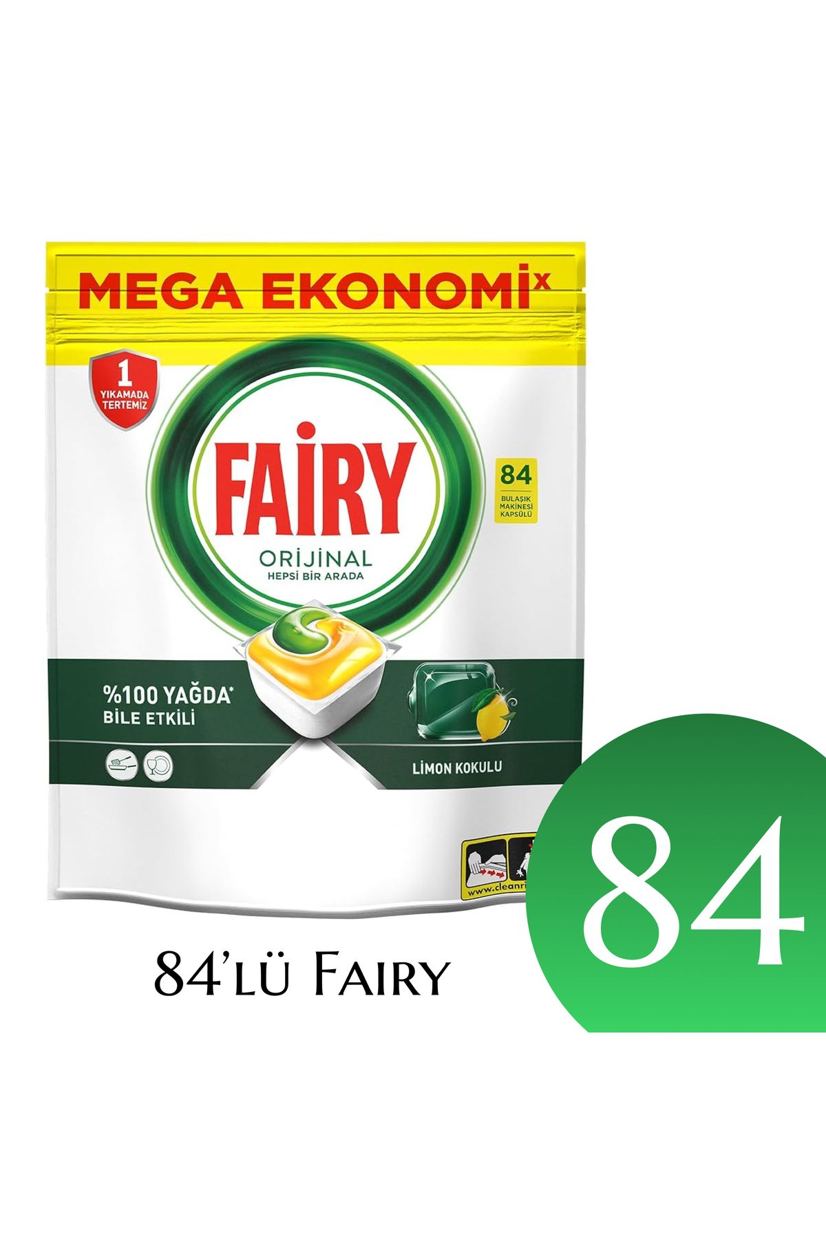 Fairy Mega Ekonomi Bulaşık Makinesi Deterjanı Kapsülü/Tableti 84 Yıkama Limon Kokulu