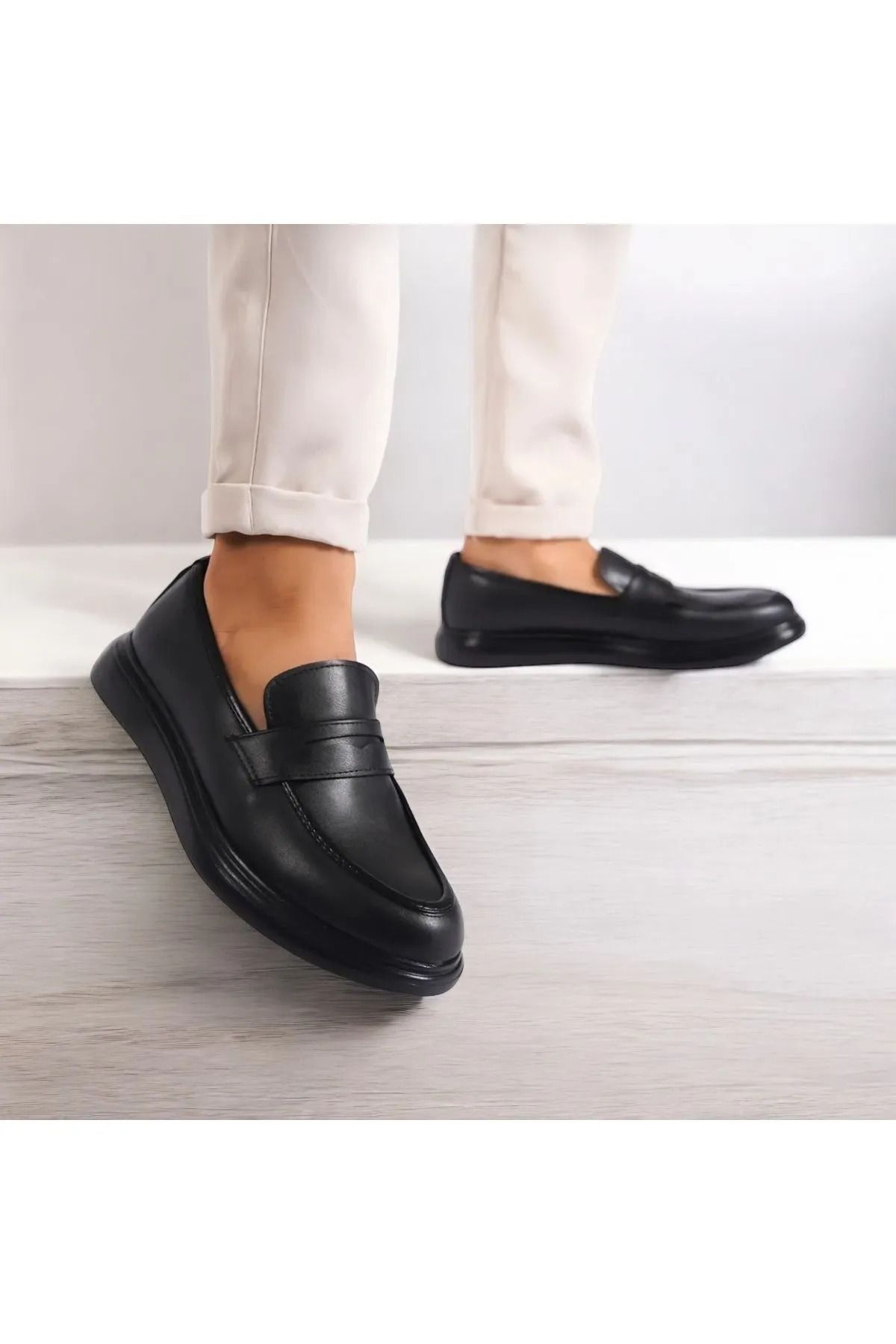 RASGO-Ανδρικό Loafer - Μαύρο δέρμα, όψη, κομψό και απλό σχέδιο, άνετη σόλα 4