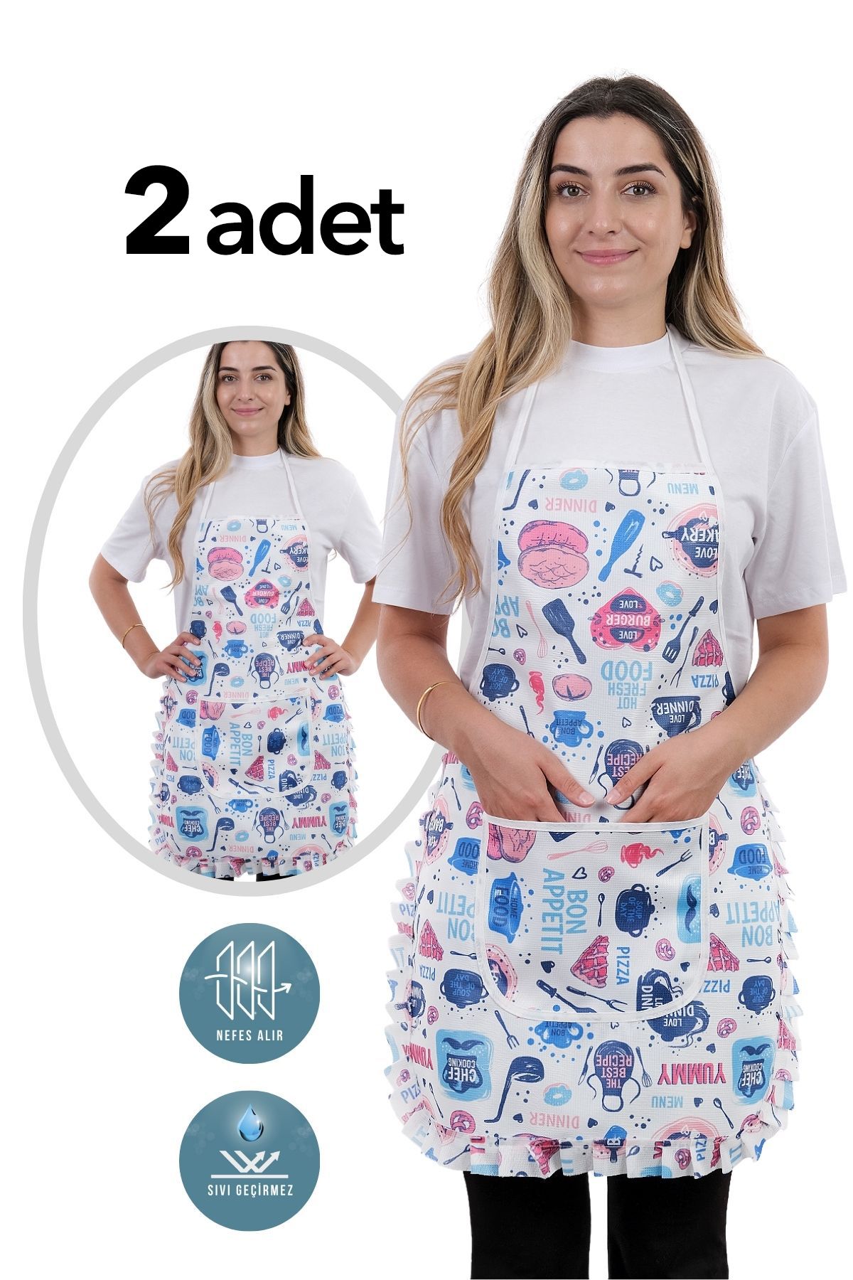 sevilya-Jarse Frilly Double Pack Liquid Proof Waterproof Kitchen Apron 1