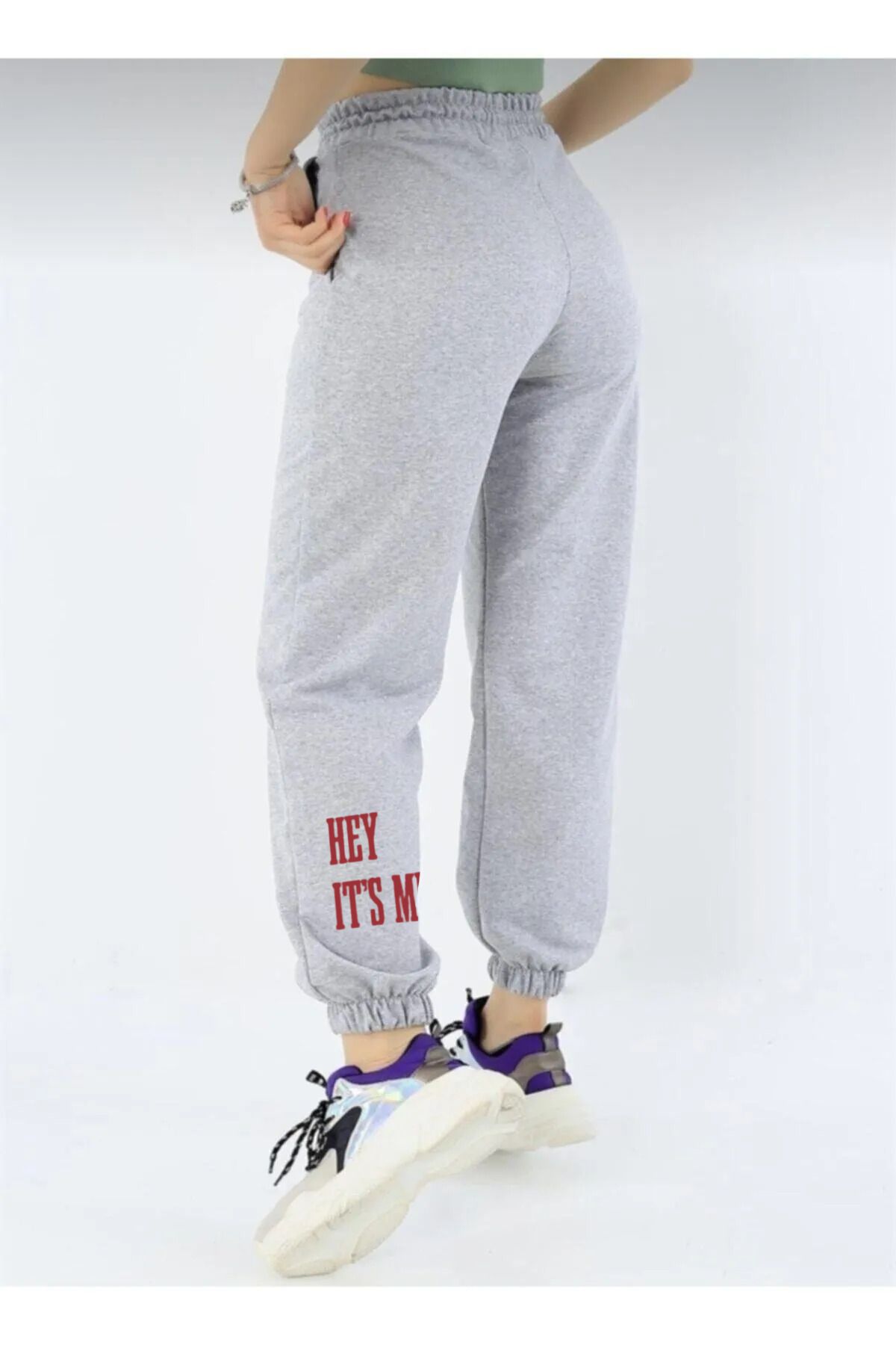 LOTS MODA LUNAVISTA Kadın HEY IT'S ME arka baskılı Jogger Beli Lastikli Eşofman Altı