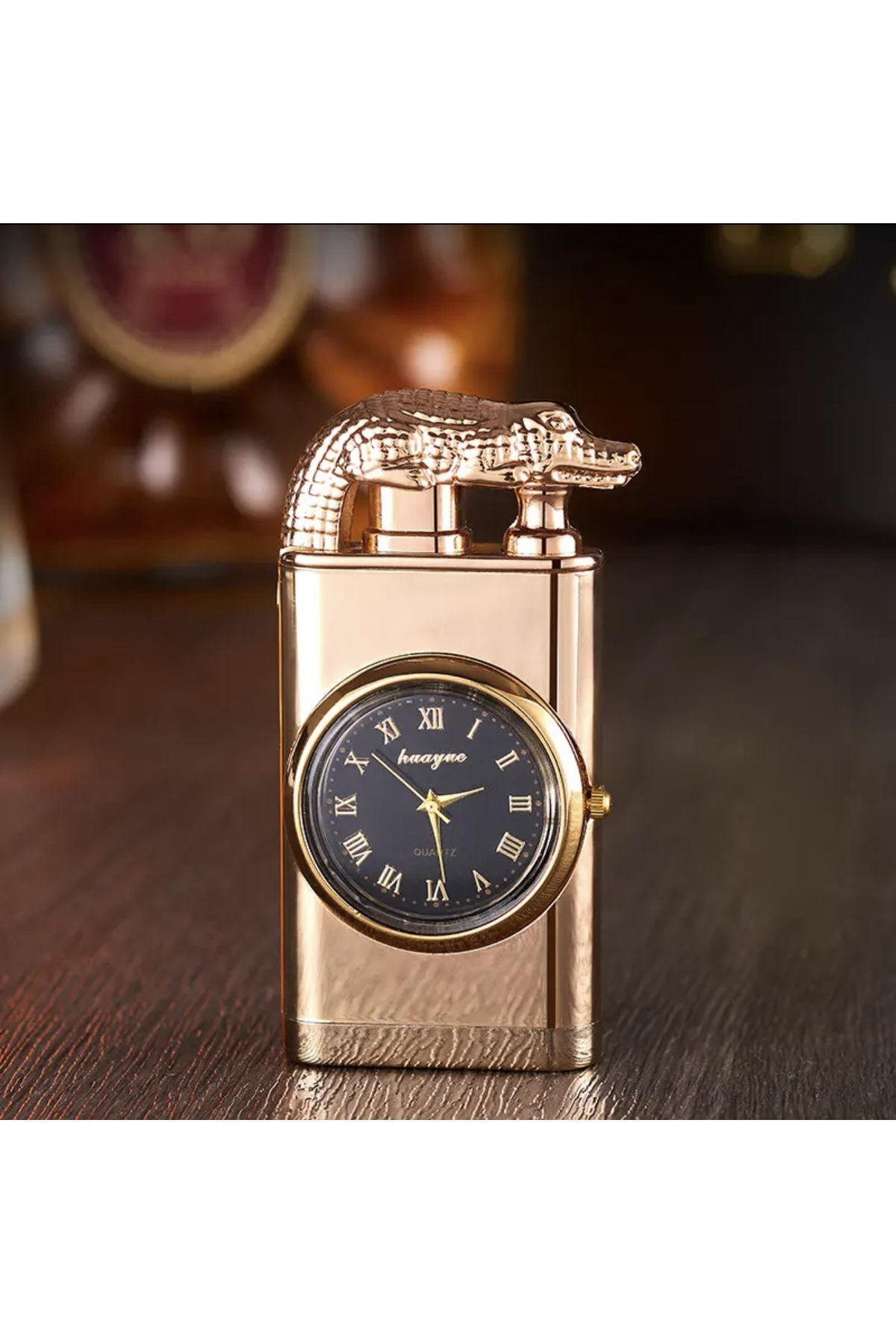 DEKORANLA Şık Ejderha ve Saatli Çakmak, Modern Tasarım, Gold Renkli