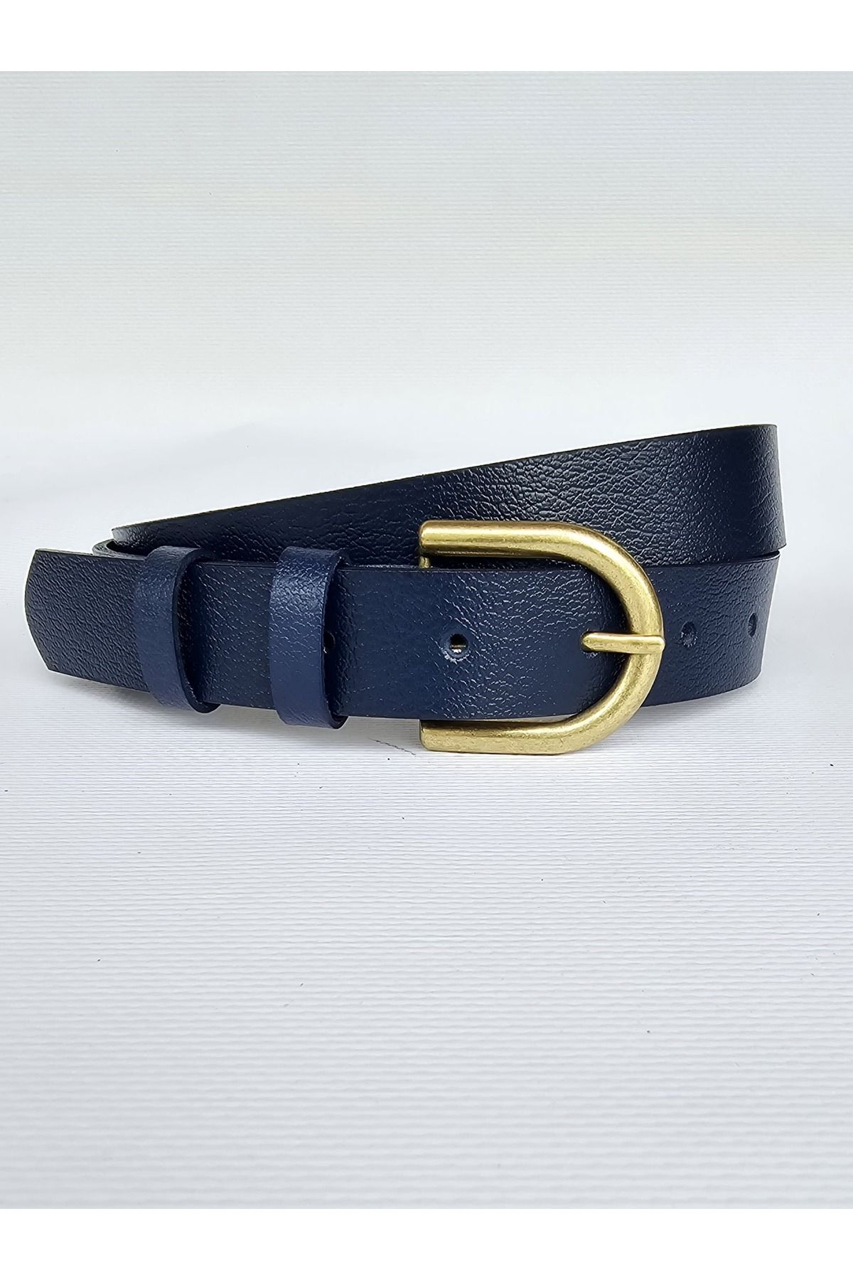 Kemerix-100% Genuine Leather Antique Coated Buckle Navy Blue Belt 1